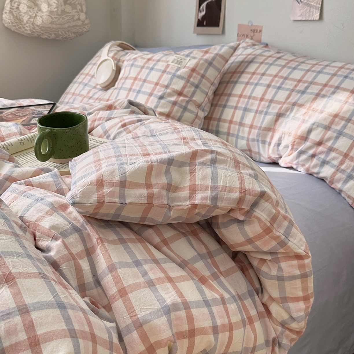 91家纺网 家纺一手货源 找家纺 艾咪-Amy ntmy 2026春夏新款布标格纹款全棉纯棉色织水洗棉四件套 布标款-简调