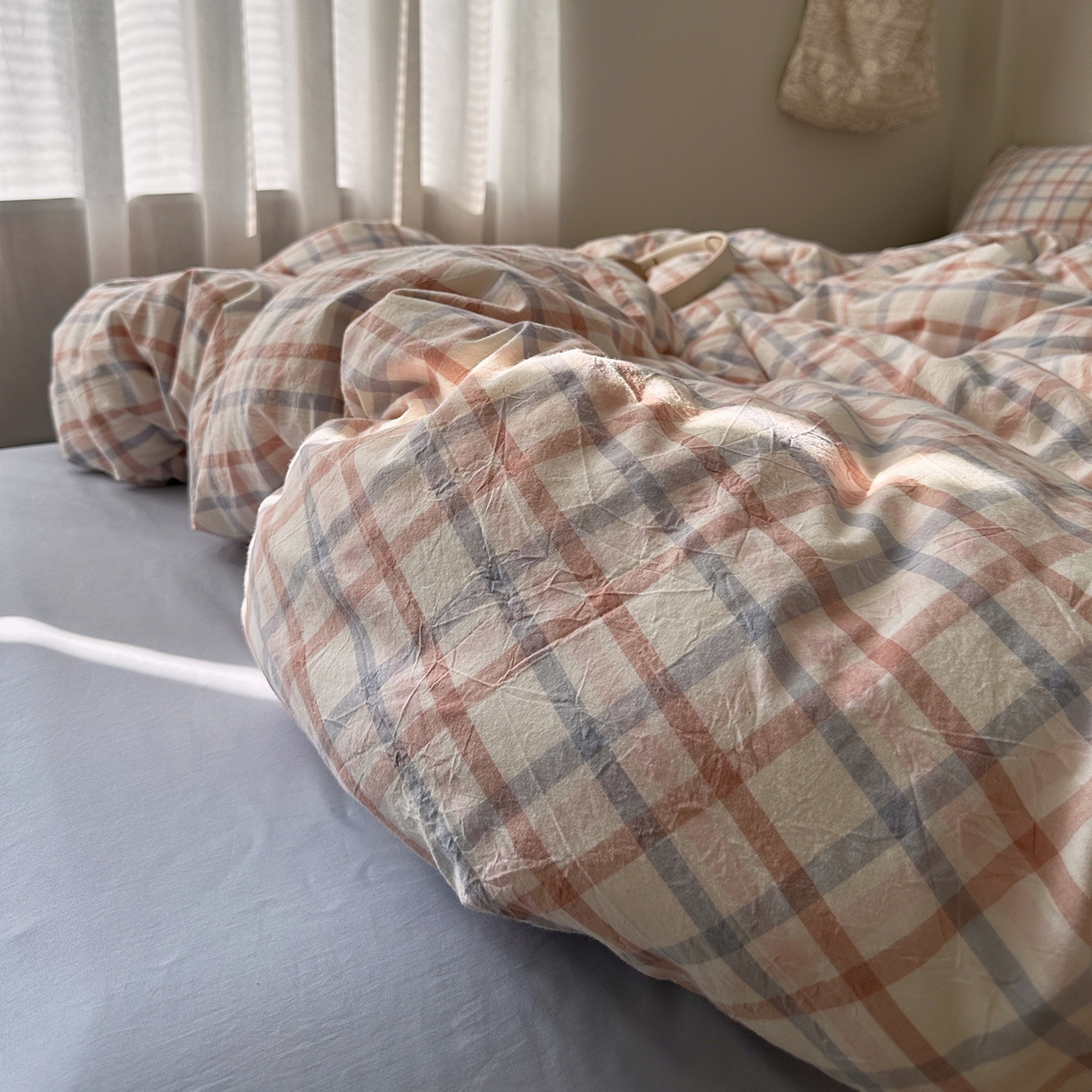 91家纺网 家纺一手货源 找家纺 艾咪-Amy ntmy 2026春夏新款布标格纹款全棉纯棉色织水洗棉四件套 布标款-简调