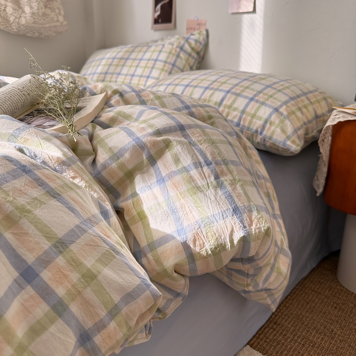 91家纺网 家纺一手货源 找家纺 艾咪-Amy ntmy 2026春夏新款布标格纹款全棉纯棉色织水洗棉四件套 布标款-屿光