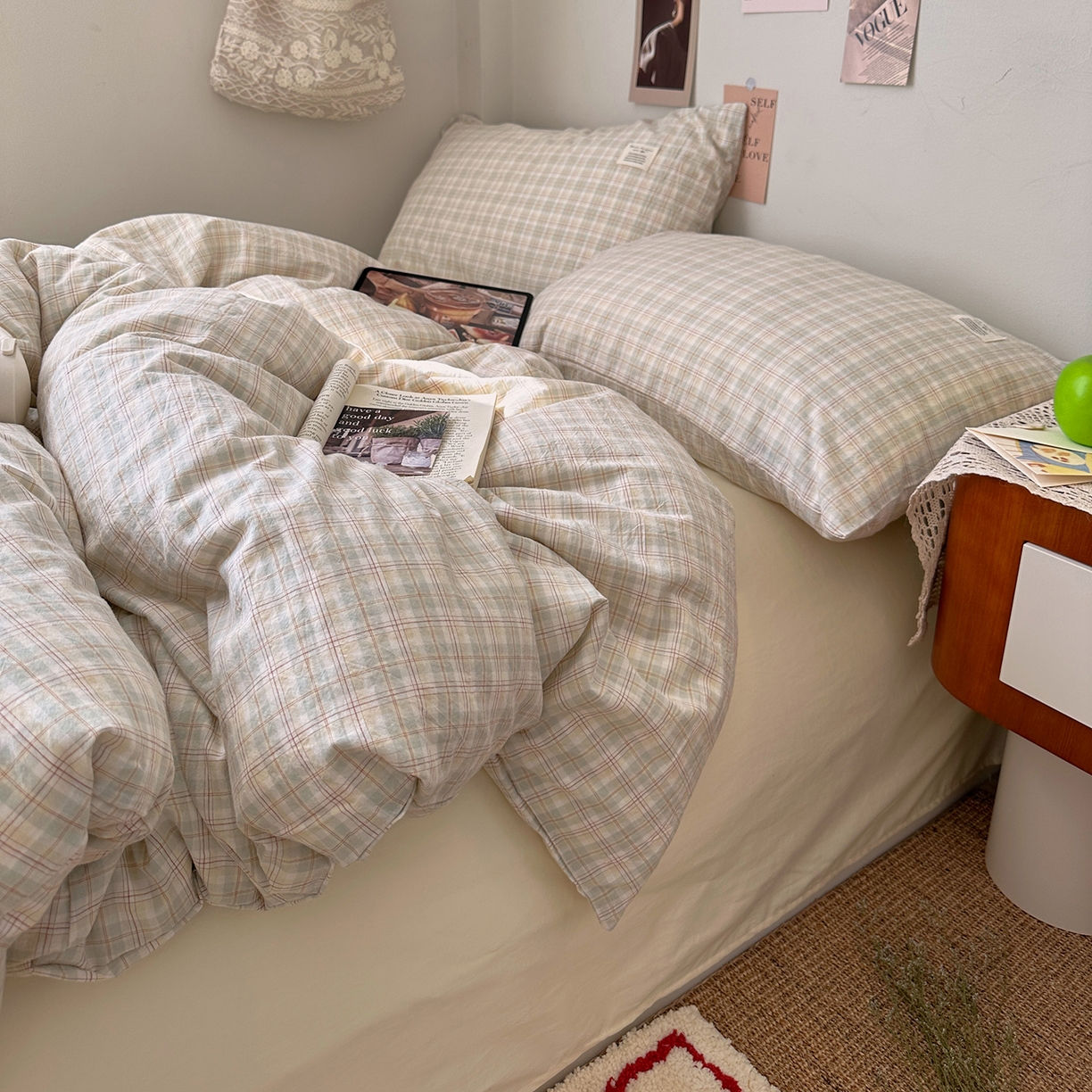 91家纺网 家纺一手货源 找家纺 艾咪-Amy ntmy 2026春夏新款布标格纹款全棉纯棉色织水洗棉四件套 布标款-浅序