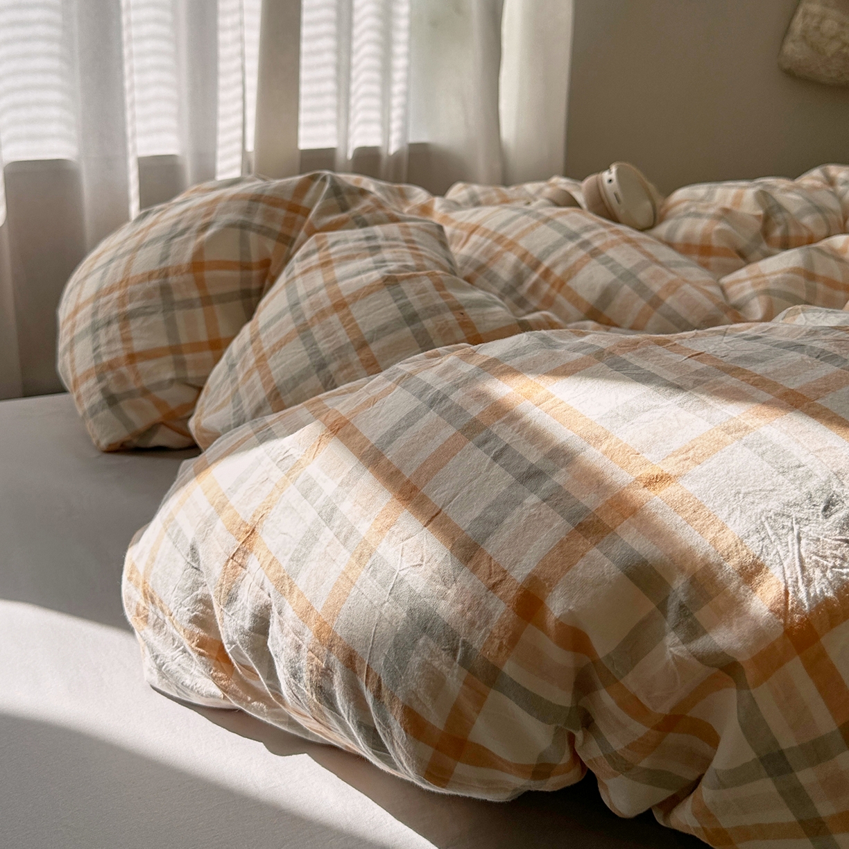 91家纺网 家纺一手货源 找家纺 艾咪-Amy ntmy 2026春夏新款布标格纹款全棉纯棉色织水洗棉四件套 布标款-暖调