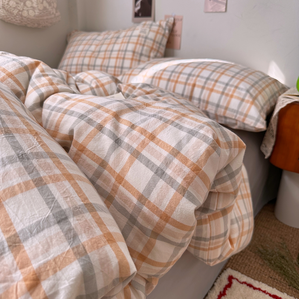 91家纺网 家纺一手货源 找家纺 艾咪-Amy ntmy 2026春夏新款布标格纹款全棉纯棉色织水洗棉四件套 布标款-暖调