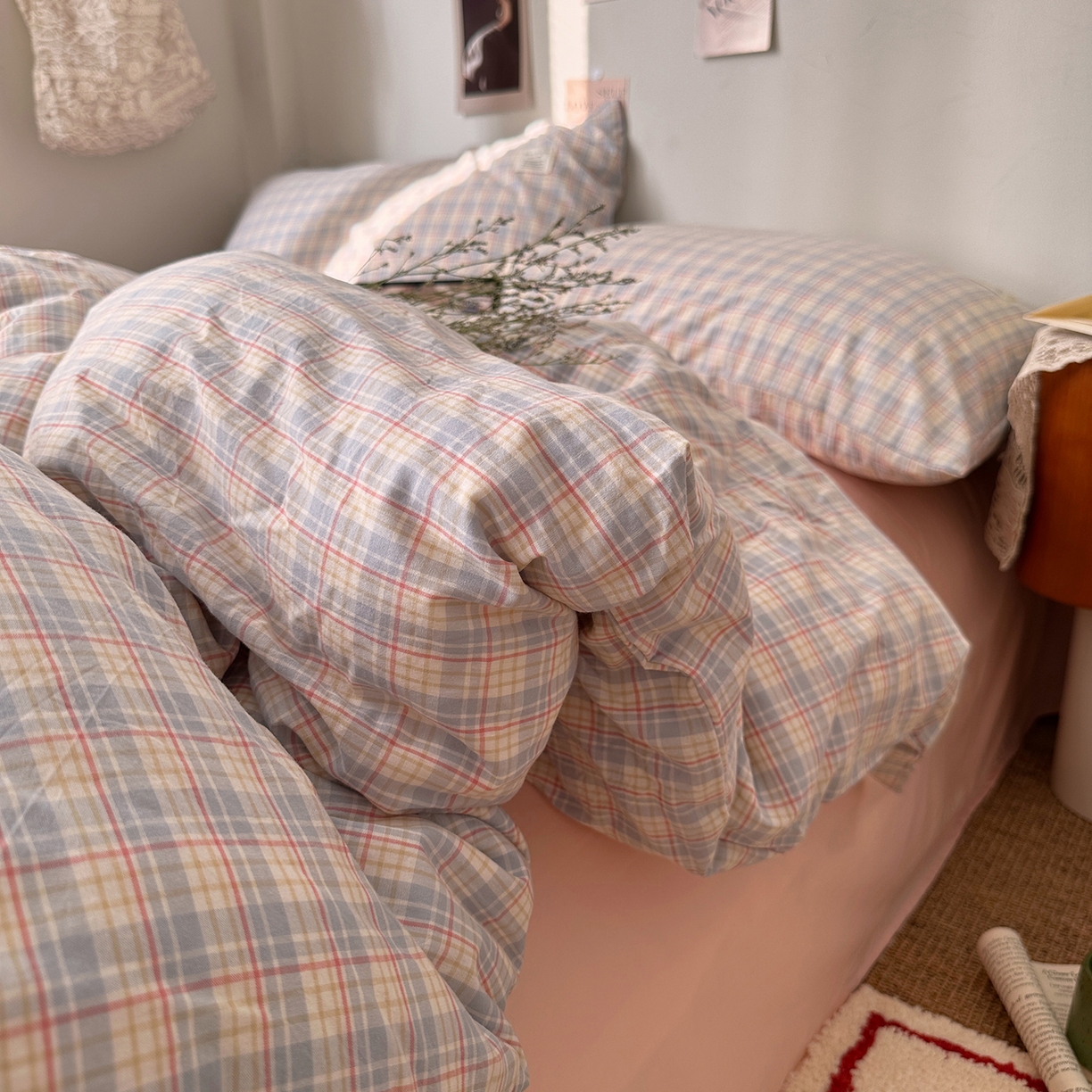 91家纺网 家纺一手货源 找家纺 艾咪-Amy ntmy 2026春夏新款布标格纹款全棉纯棉色织水洗棉四件套 布标款-芷然