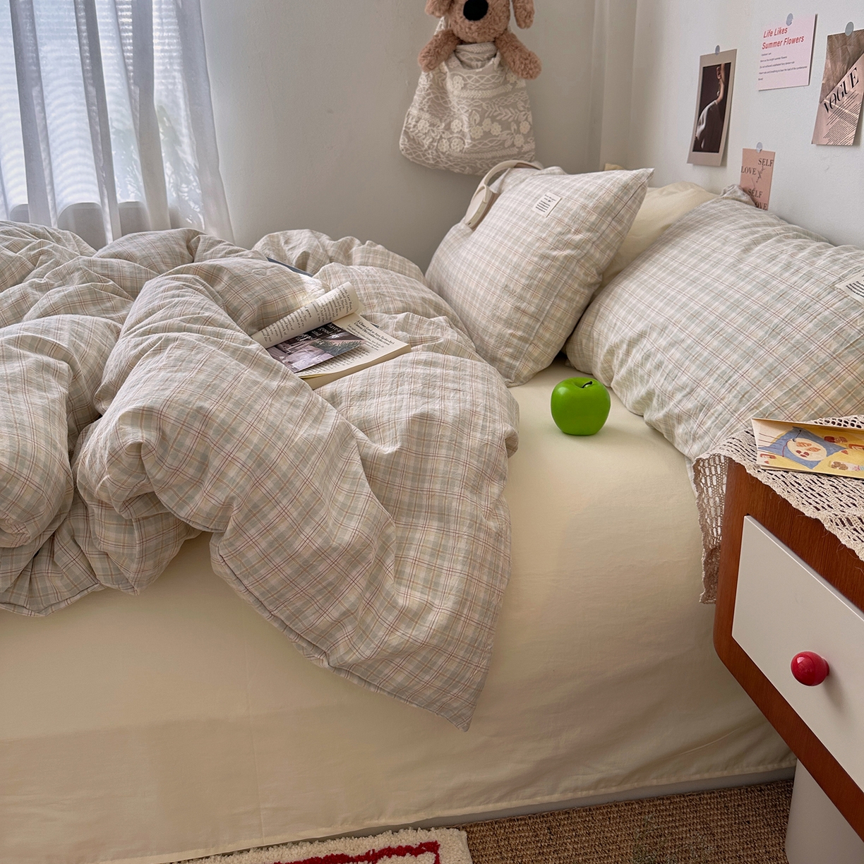 91家纺网 家纺一手货源 找家纺 艾咪-Amy ntmy 2026春夏新款布标格纹款全棉纯棉色织水洗棉四件套 布标款-浅序