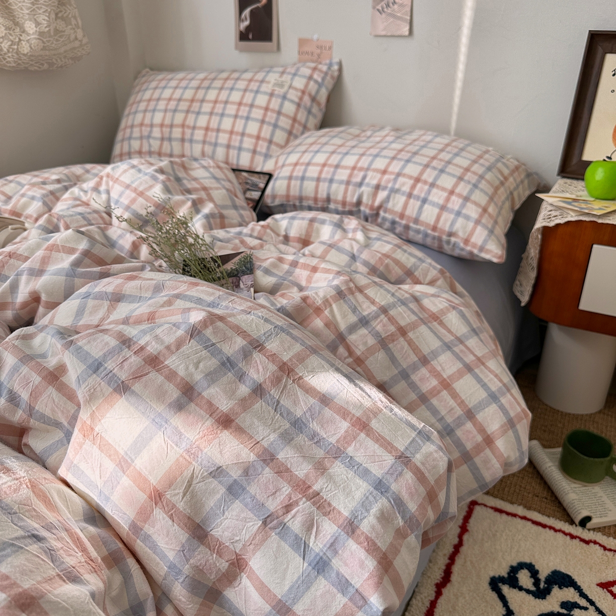 91家纺网 家纺一手货源 找家纺 艾咪-Amy ntmy 2026春夏新款布标格纹款全棉纯棉色织水洗棉四件套 布标款-简调