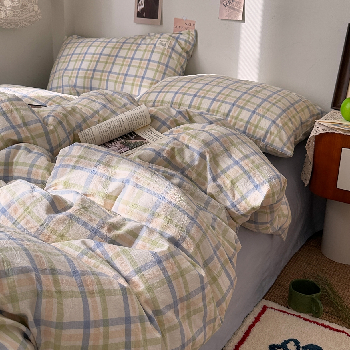 91家纺网 家纺一手货源 找家纺 艾咪-Amy ntmy 2026春夏新款布标格纹款全棉纯棉色织水洗棉四件套 布标款-屿光