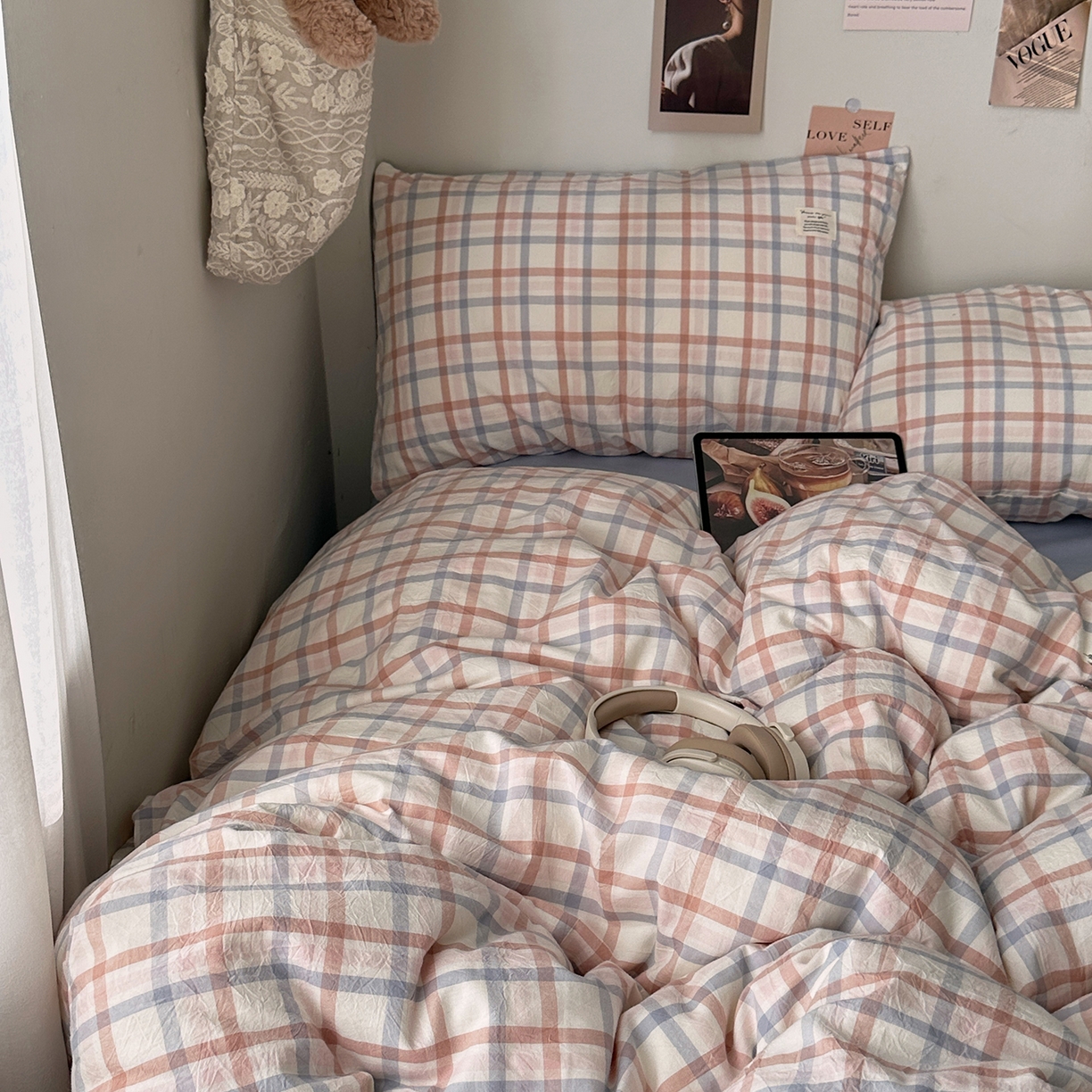 91家纺网 家纺一手货源 找家纺 艾咪-Amy ntmy 2026春夏新款布标格纹款全棉纯棉色织水洗棉四件套 布标款-简调