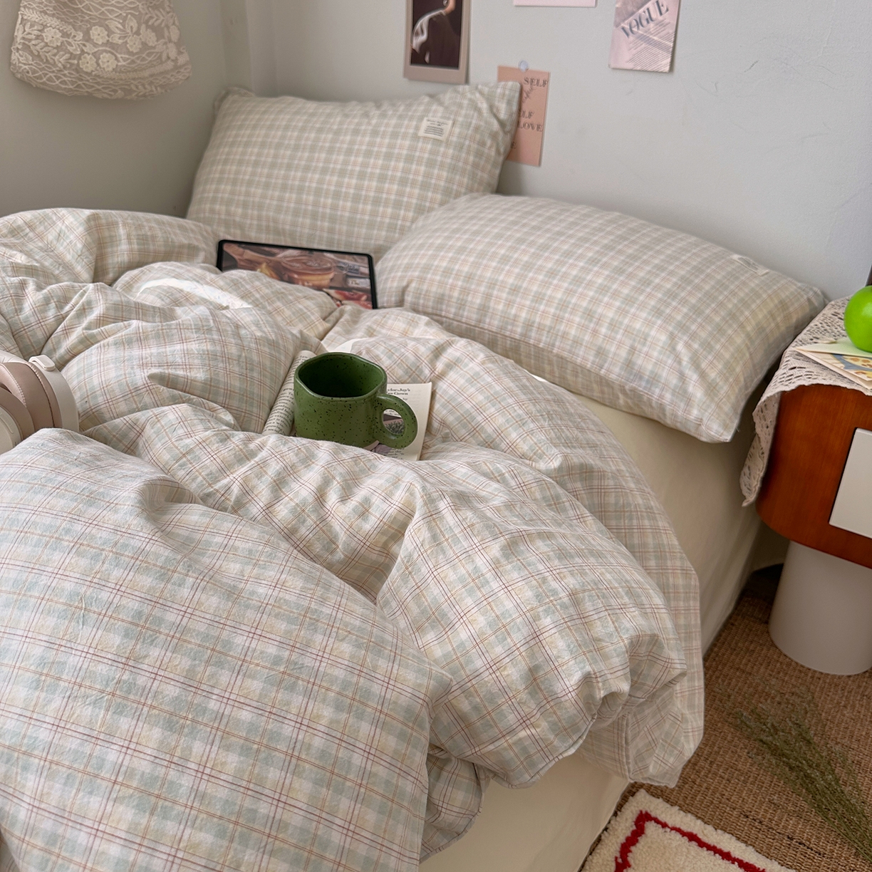 91家纺网 家纺一手货源 找家纺 艾咪-Amy ntmy 2026春夏新款布标格纹款全棉纯棉色织水洗棉四件套 布标款-浅序