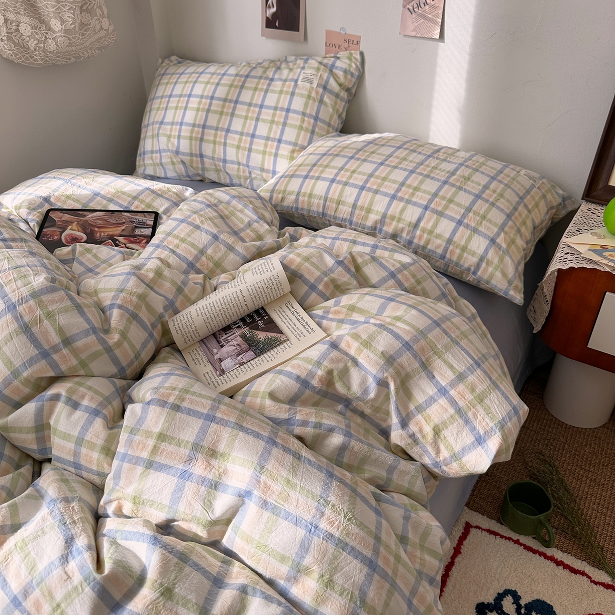 91家纺网 家纺一手货源 找家纺 艾咪-Amy ntmy 2026春夏新款布标格纹款全棉纯棉色织水洗棉四件套 布标款-屿光