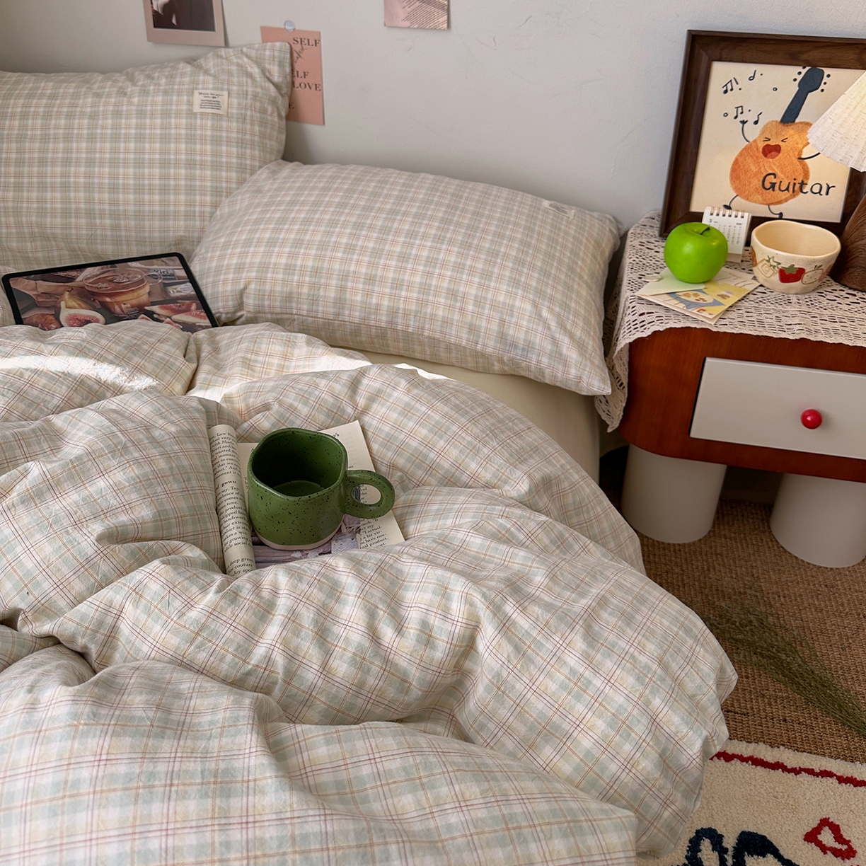 91家纺网 家纺一手货源 找家纺 艾咪-Amy ntmy 2026春夏新款布标格纹款全棉纯棉色织水洗棉四件套 布标款-浅序