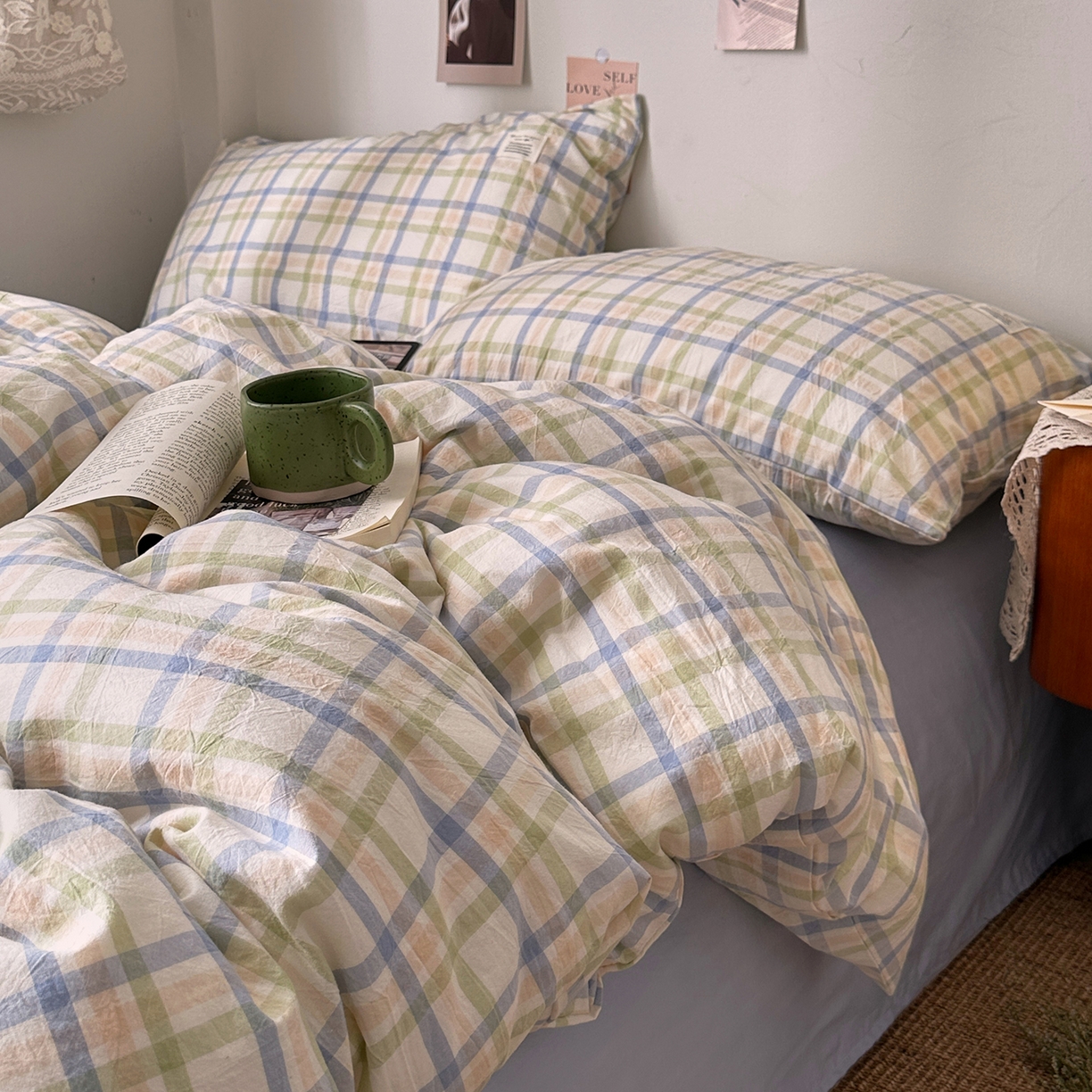 91家纺网 家纺一手货源 找家纺 艾咪-Amy ntmy 2026春夏新款布标格纹款全棉纯棉色织水洗棉四件套 布标款-屿光