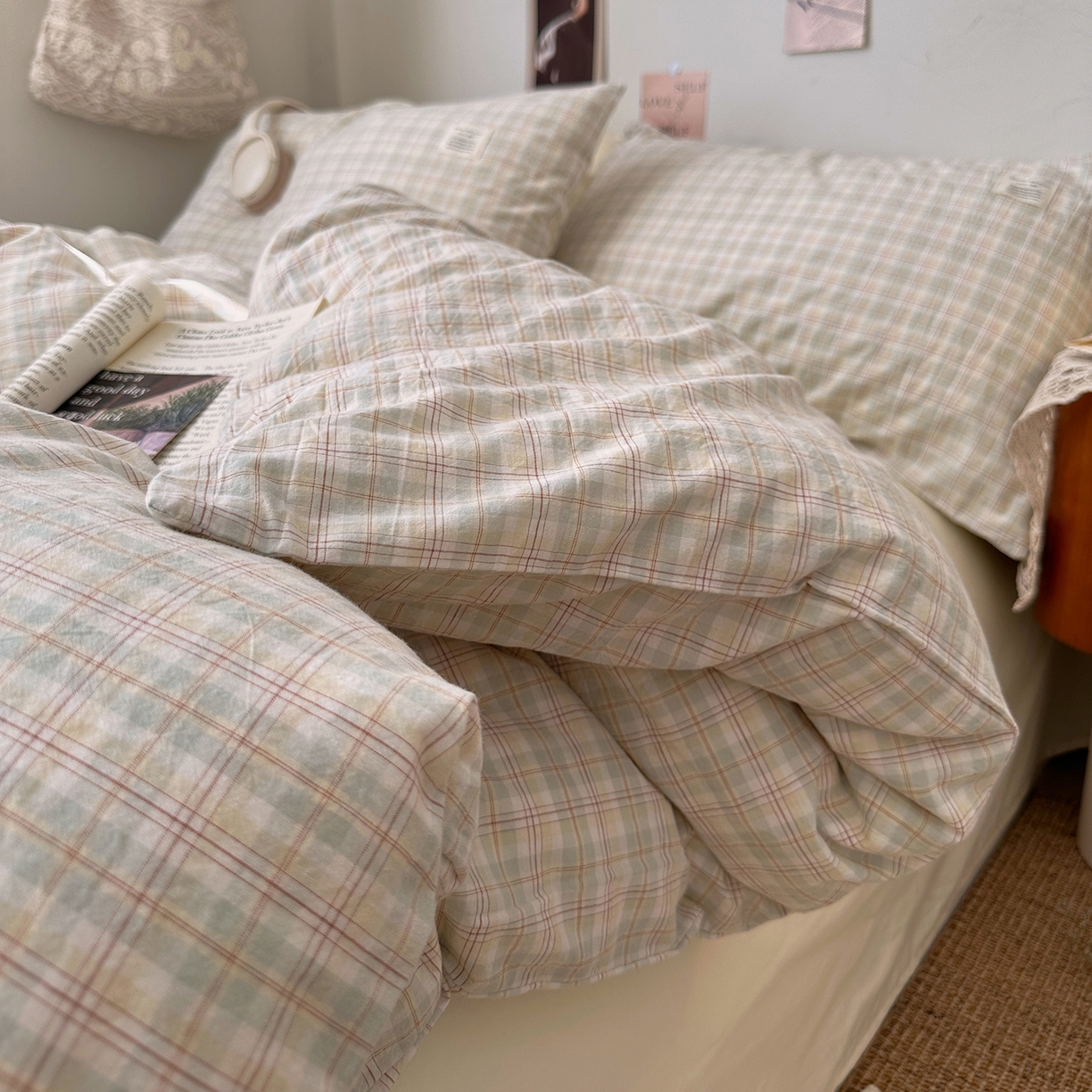 91家纺网 家纺一手货源 找家纺 艾咪-Amy ntmy 2026春夏新款布标格纹款全棉纯棉色织水洗棉四件套 布标款-浅序