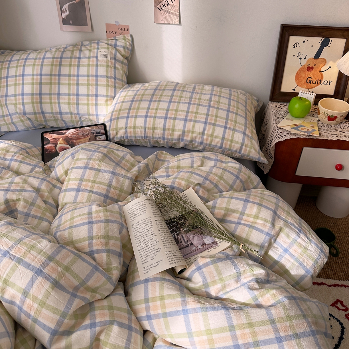 91家纺网 家纺一手货源 找家纺 艾咪-Amy ntmy 2026春夏新款布标格纹款全棉纯棉色织水洗棉四件套 布标款-屿光