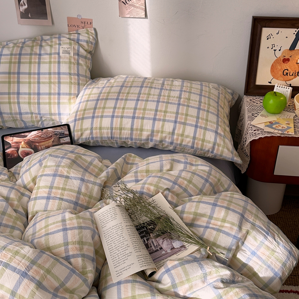 91家纺网 家纺一手货源 找家纺 艾咪-Amy ntmy 2026春夏新款布标格纹款全棉纯棉色织水洗棉四件套 布标款-屿光