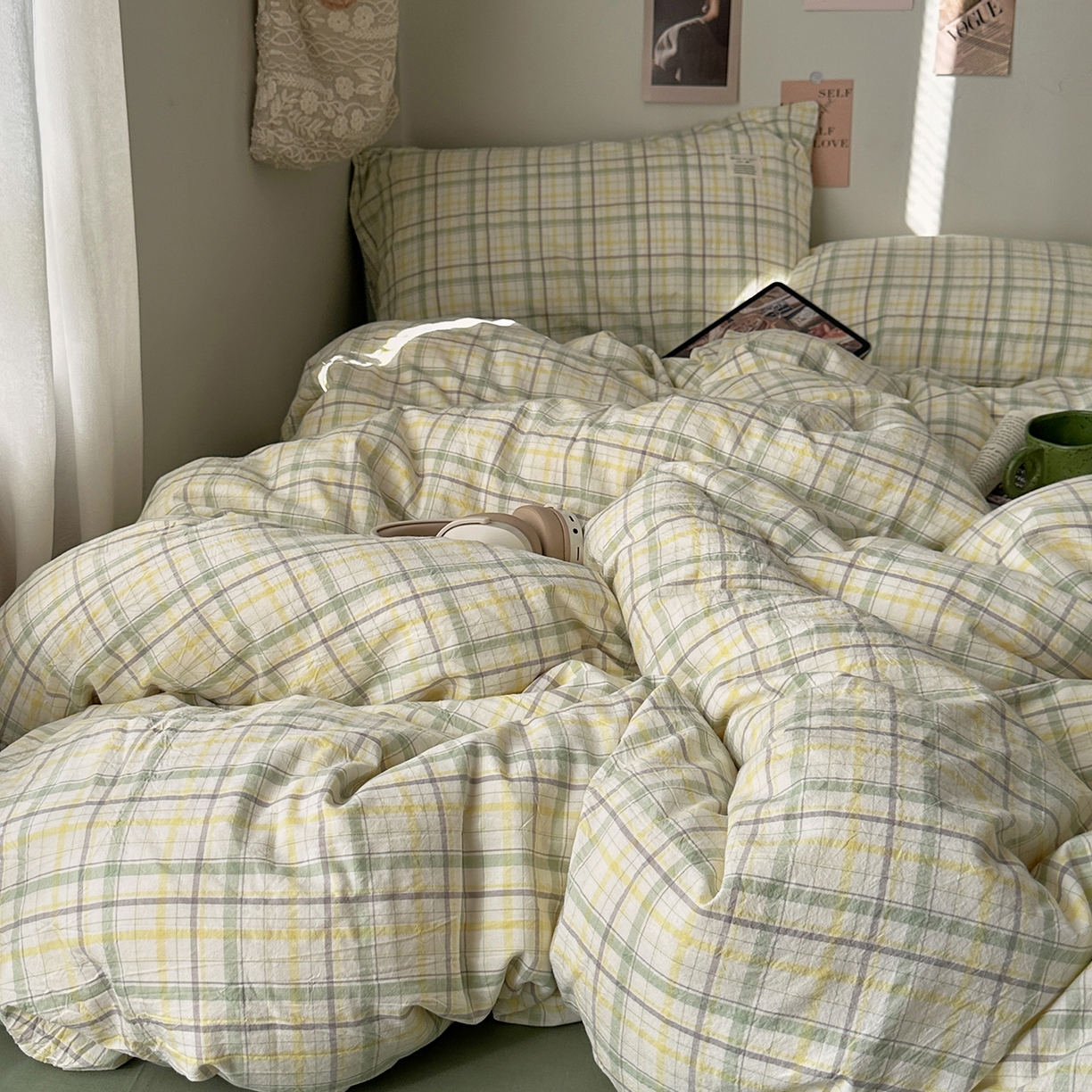 91家纺网 家纺一手货源 找家纺 艾咪-Amy ntmy 2026春夏新款布标格纹款全棉纯棉色织水洗棉四件套 布标款-森语