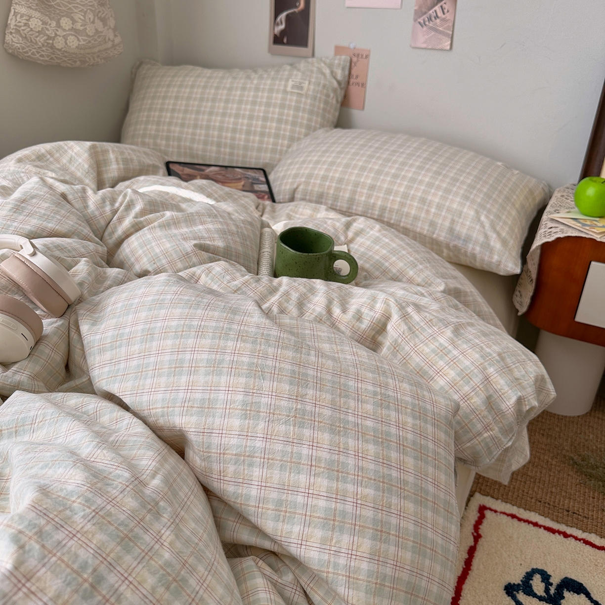 91家纺网 家纺一手货源 找家纺 艾咪-Amy ntmy 2026春夏新款布标格纹款全棉纯棉色织水洗棉四件套 布标款-浅序