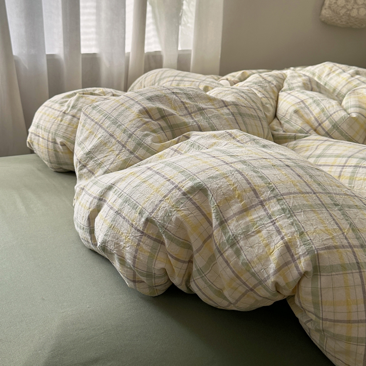 91家纺网 家纺一手货源 找家纺 艾咪-Amy ntmy 2026春夏新款布标格纹款全棉纯棉色织水洗棉四件套 布标款-森语