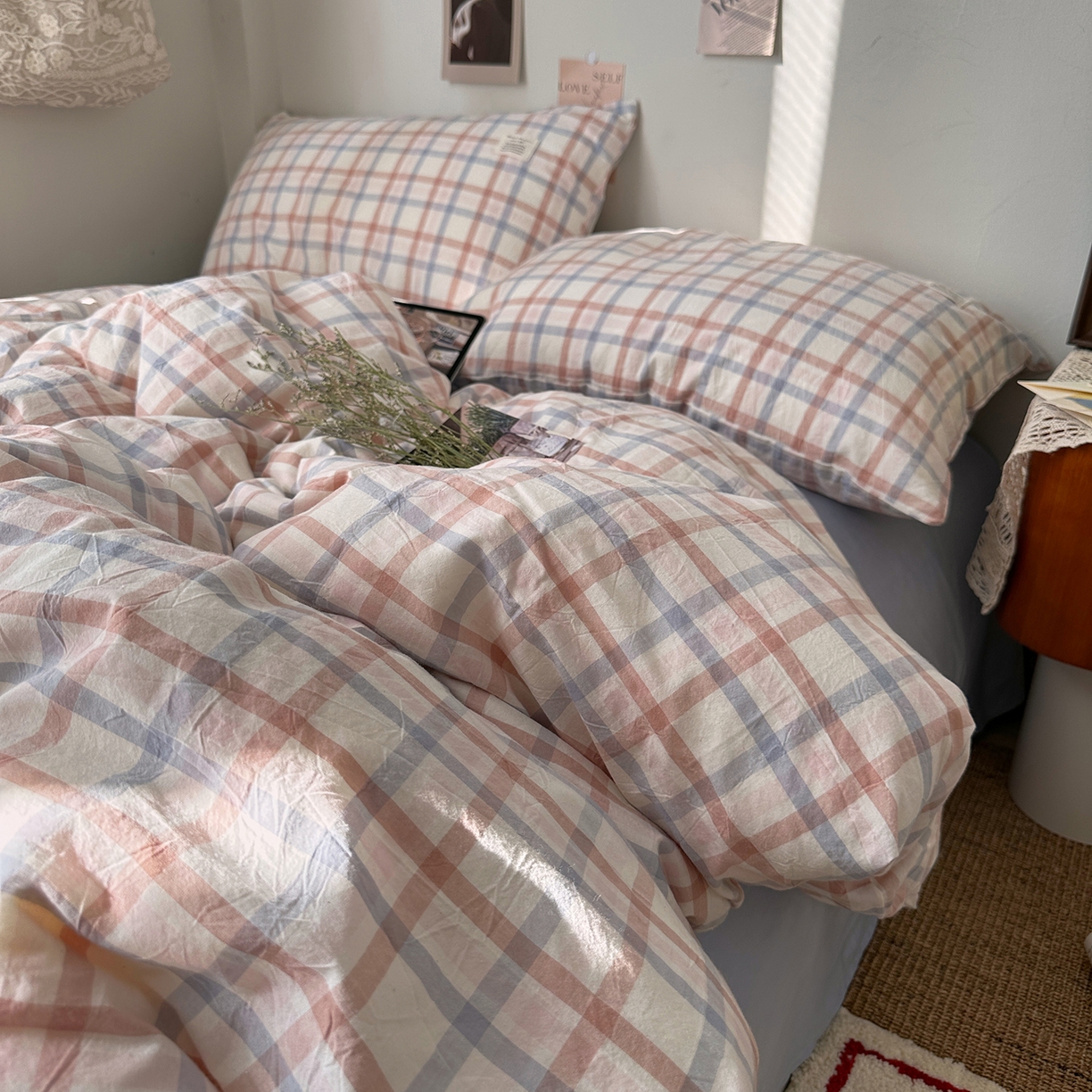 91家纺网 家纺一手货源 找家纺 艾咪-Amy ntmy 2026春夏新款布标格纹款全棉纯棉色织水洗棉四件套 布标款-简调