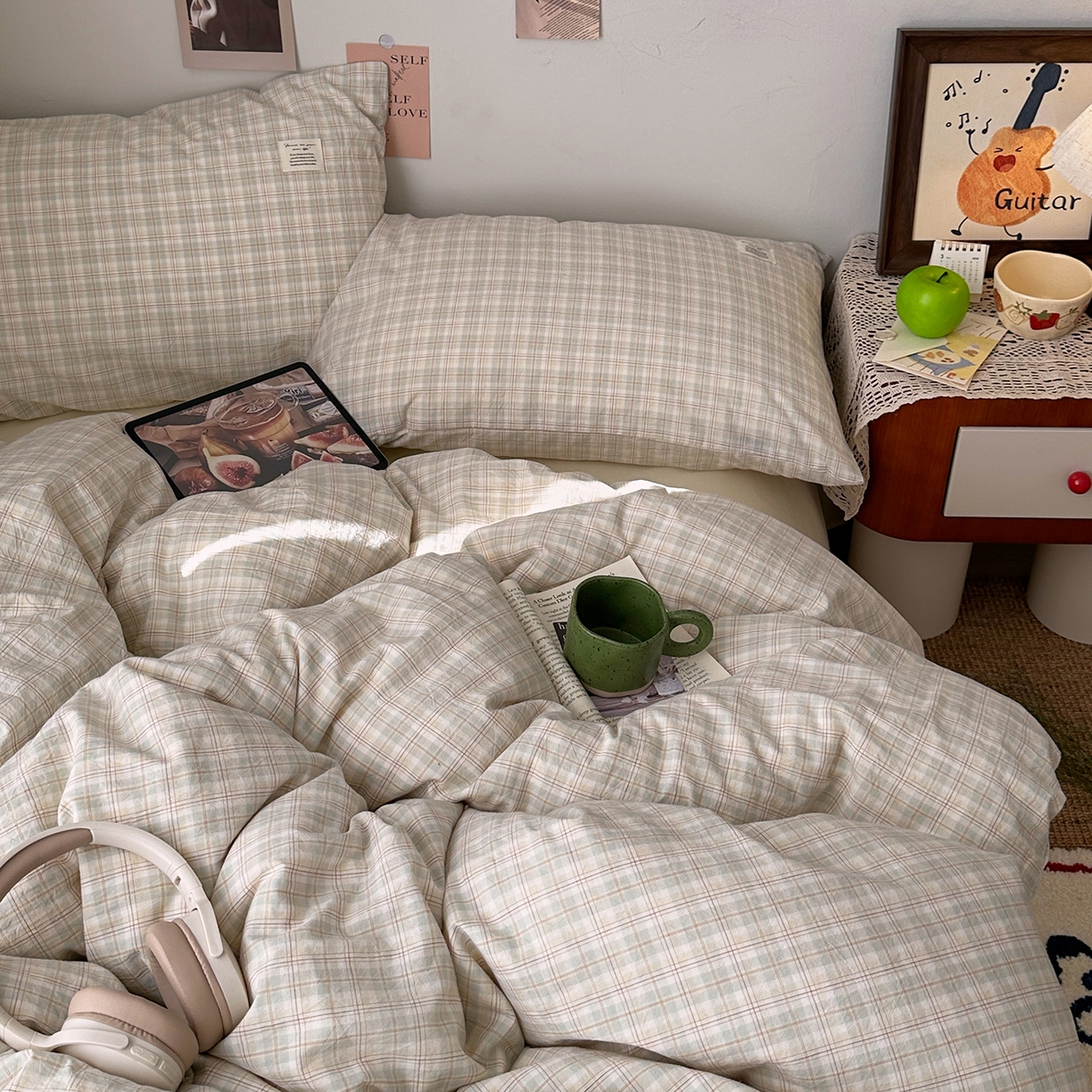 91家纺网 家纺一手货源 找家纺 艾咪-Amy ntmy 2026春夏新款布标格纹款全棉纯棉色织水洗棉四件套 布标款-浅序