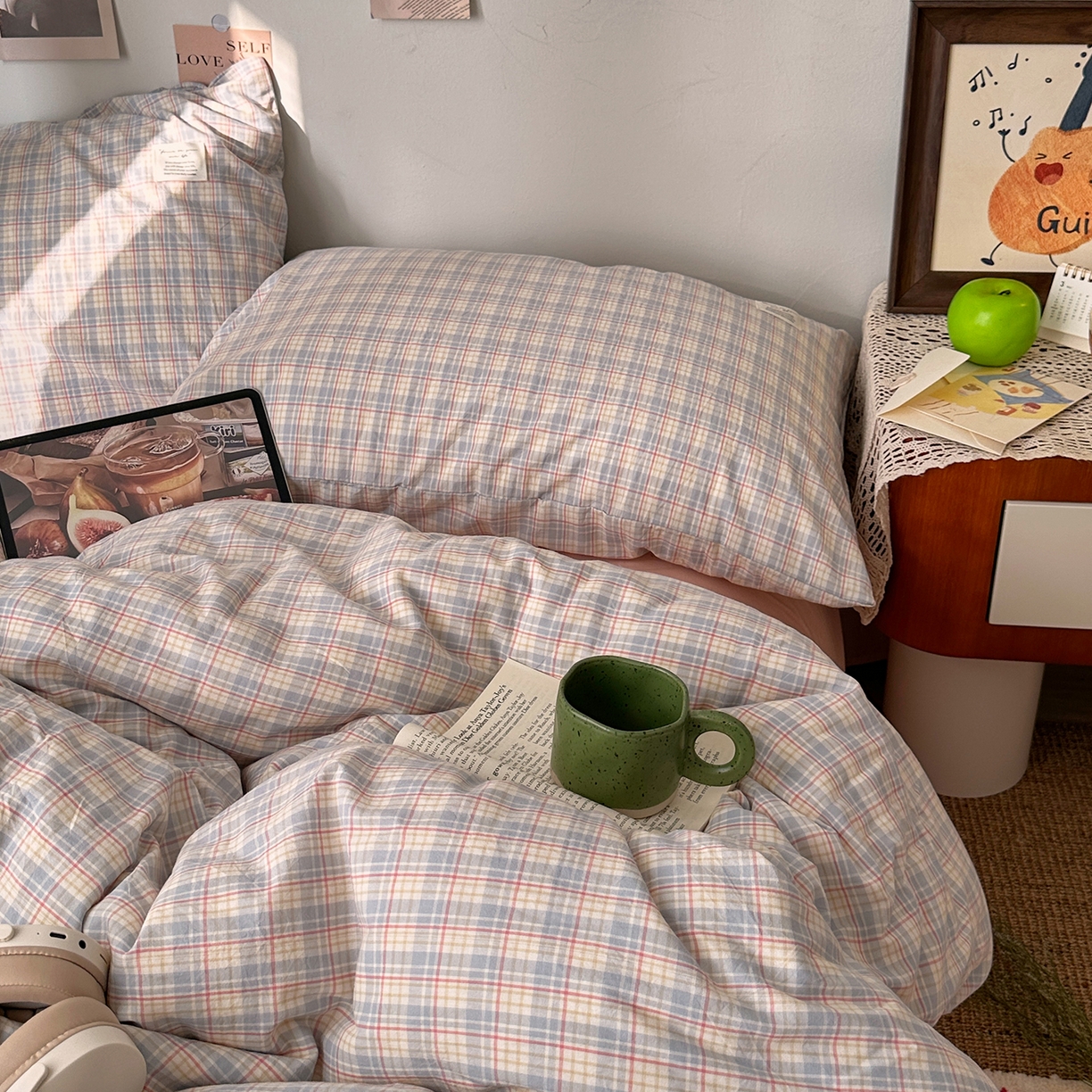 91家纺网 家纺一手货源 找家纺 艾咪-Amy ntmy 2026春夏新款布标格纹款全棉纯棉色织水洗棉四件套 布标款-芷然