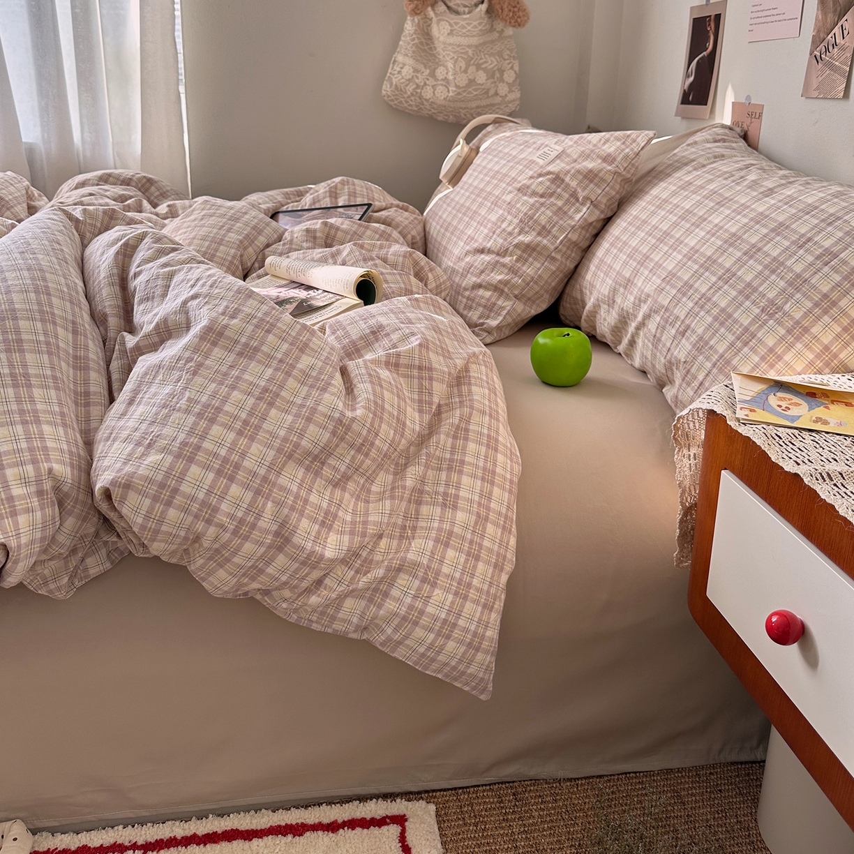 91家纺网 家纺一手货源 找家纺 艾咪-Amy ntmy 2026春夏新款布标格纹款全棉纯棉色织水洗棉四件套 布标款-浅野