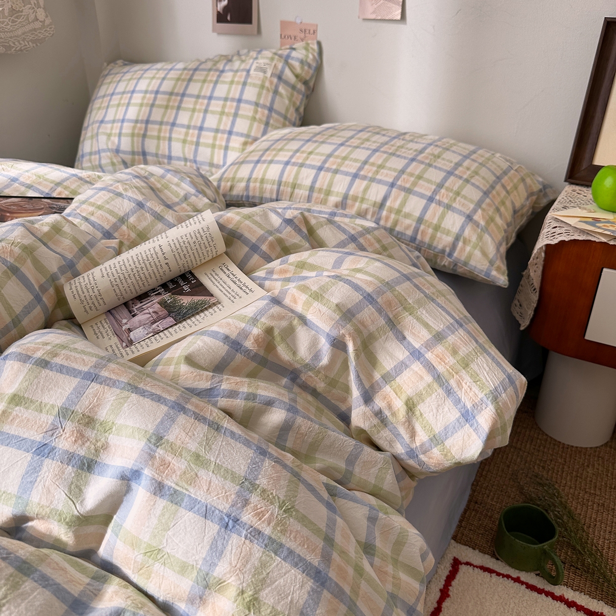 91家纺网 家纺一手货源 找家纺 艾咪-Amy ntmy 2026春夏新款布标格纹款全棉纯棉色织水洗棉四件套 布标款-屿光