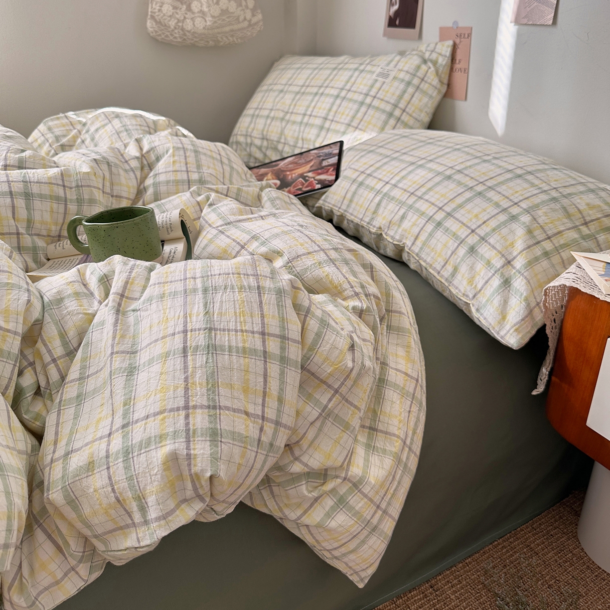 91家纺网 家纺一手货源 找家纺 艾咪-Amy ntmy 2026春夏新款布标格纹款全棉纯棉色织水洗棉四件套 布标款-森语