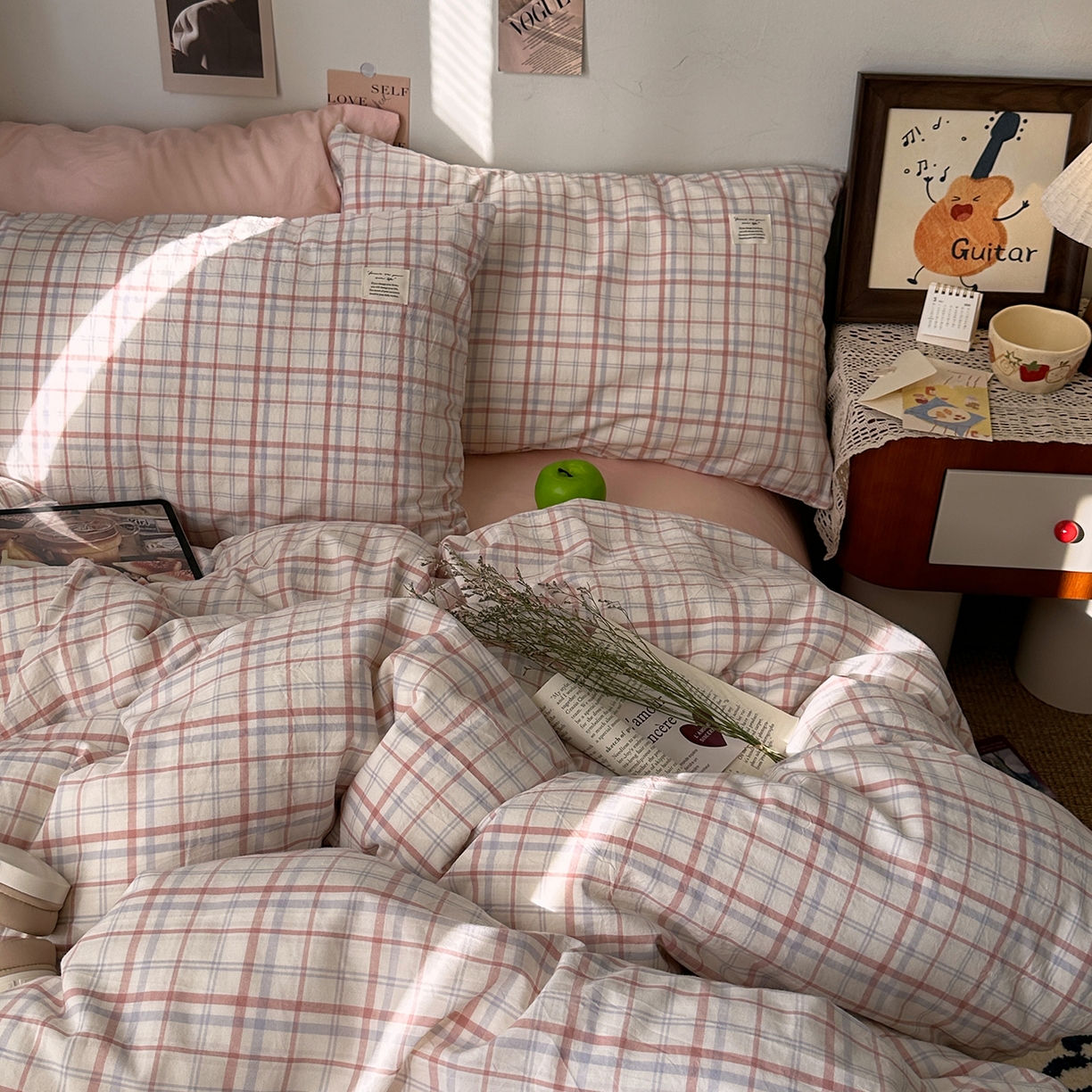 91家纺网 家纺一手货源 找家纺 艾咪-Amy ntmy 2026春夏新款布标格纹款全棉纯棉色织水洗棉四件套 布标款-悦粉