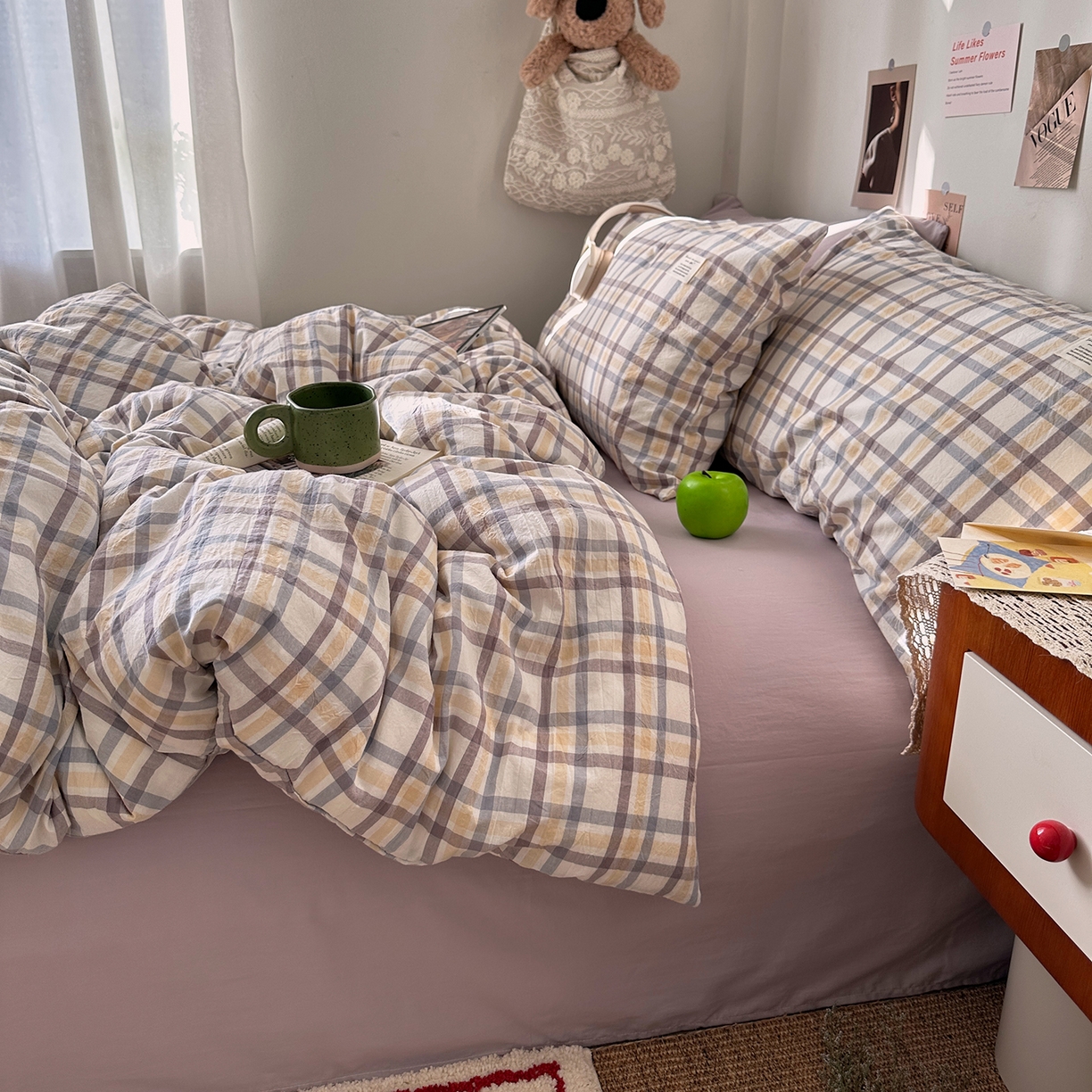 91家纺网 家纺一手货源 找家纺 艾咪-Amy ntmy 2026春夏新款布标格纹款全棉纯棉色织水洗棉四件套 布标款-暮紫