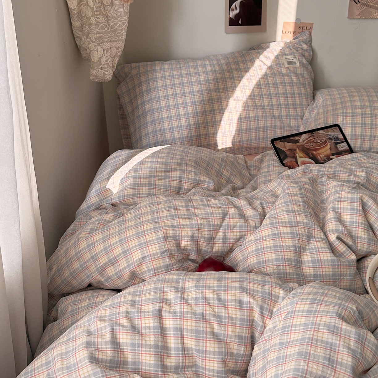 91家纺网 家纺一手货源 找家纺 艾咪-Amy ntmy 2026春夏新款布标格纹款全棉纯棉色织水洗棉四件套 布标款-芷然