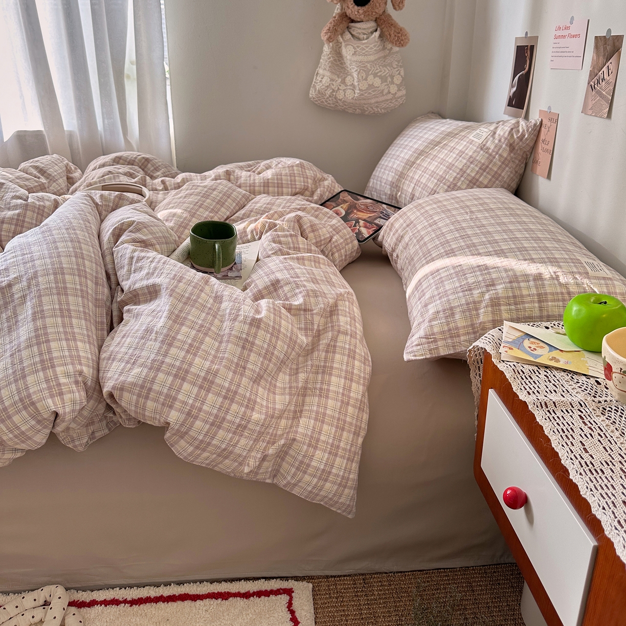 91家纺网 家纺一手货源 找家纺 艾咪-Amy ntmy 2026春夏新款布标格纹款全棉纯棉色织水洗棉四件套 布标款-浅野