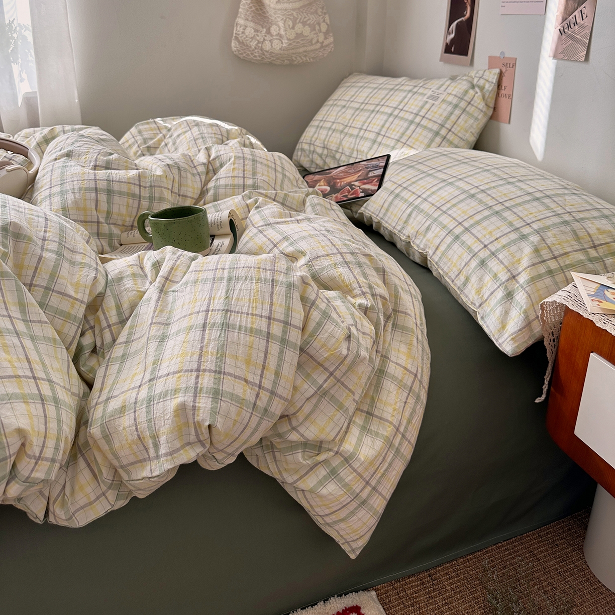 91家纺网 家纺一手货源 找家纺 艾咪-Amy ntmy 2026春夏新款布标格纹款全棉纯棉色织水洗棉四件套 布标款-森语