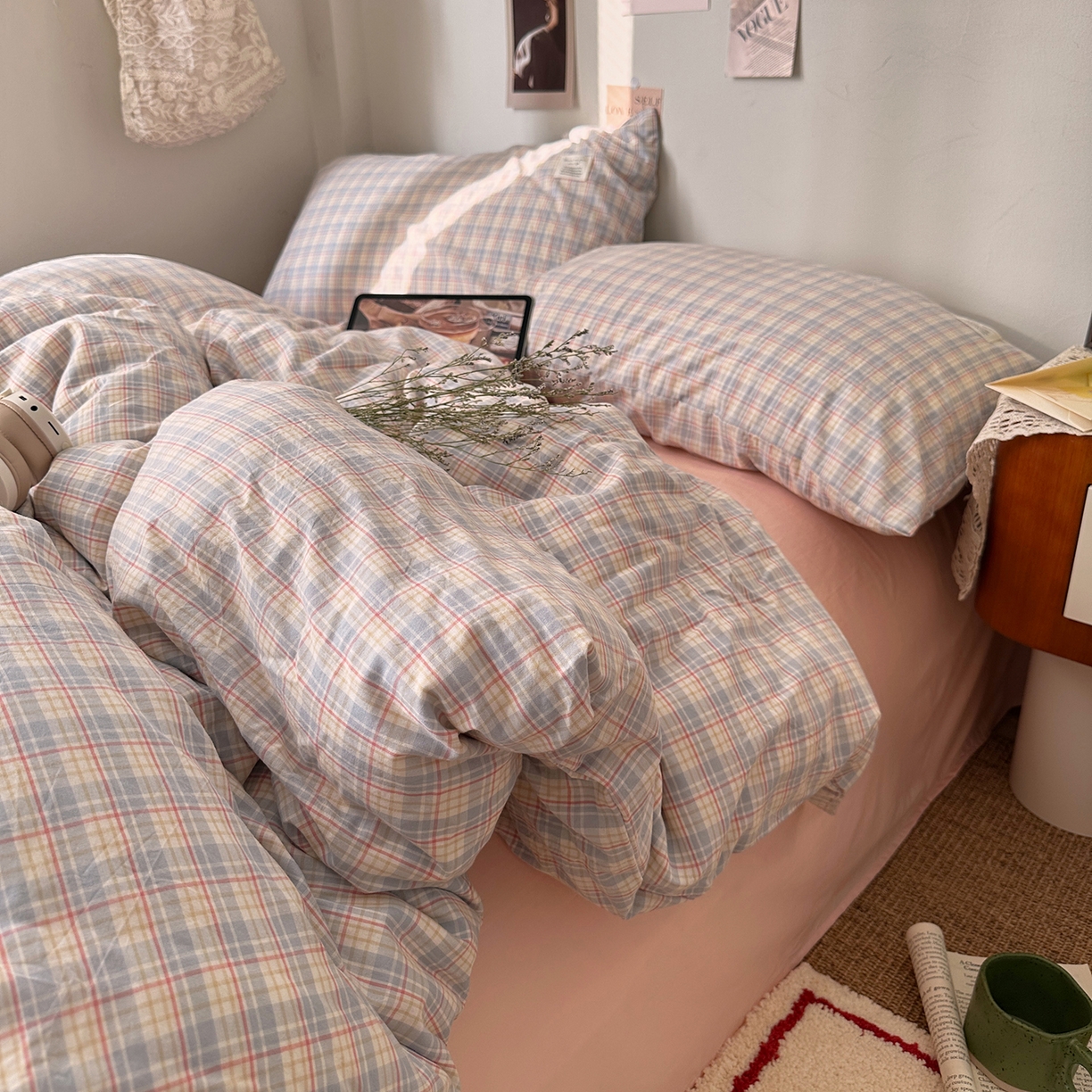 91家纺网 家纺一手货源 找家纺 艾咪-Amy ntmy 2026春夏新款布标格纹款全棉纯棉色织水洗棉四件套 布标款-芷然