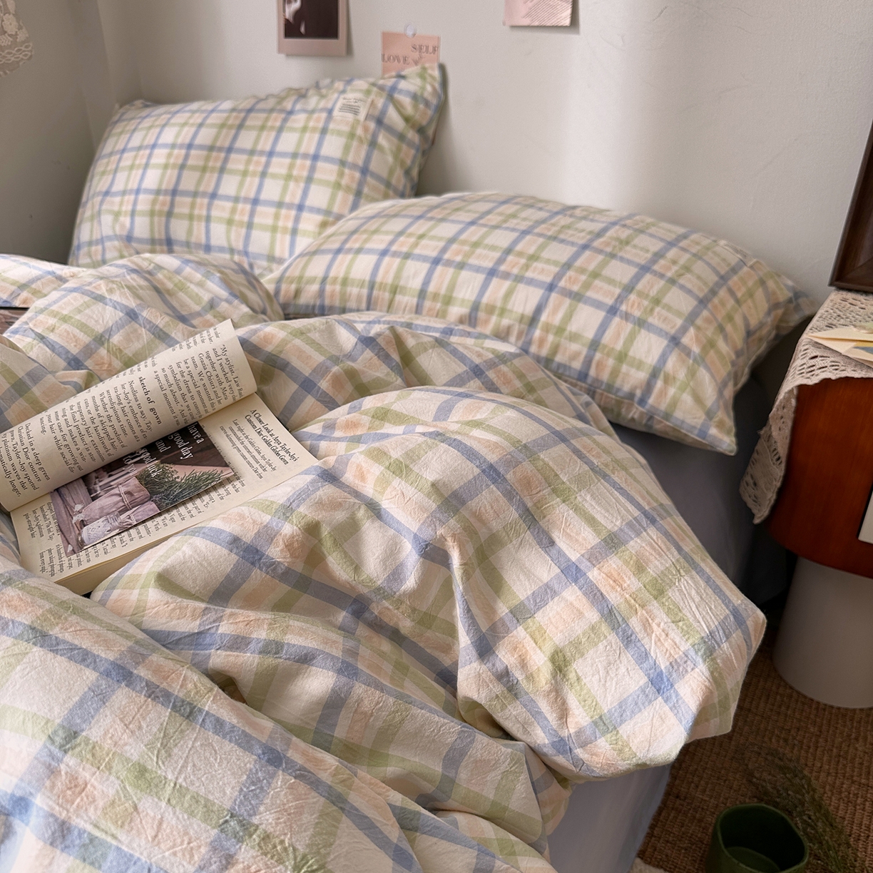 91家纺网 家纺一手货源 找家纺 艾咪-Amy ntmy 2026春夏新款布标格纹款全棉纯棉色织水洗棉四件套 布标款-屿光