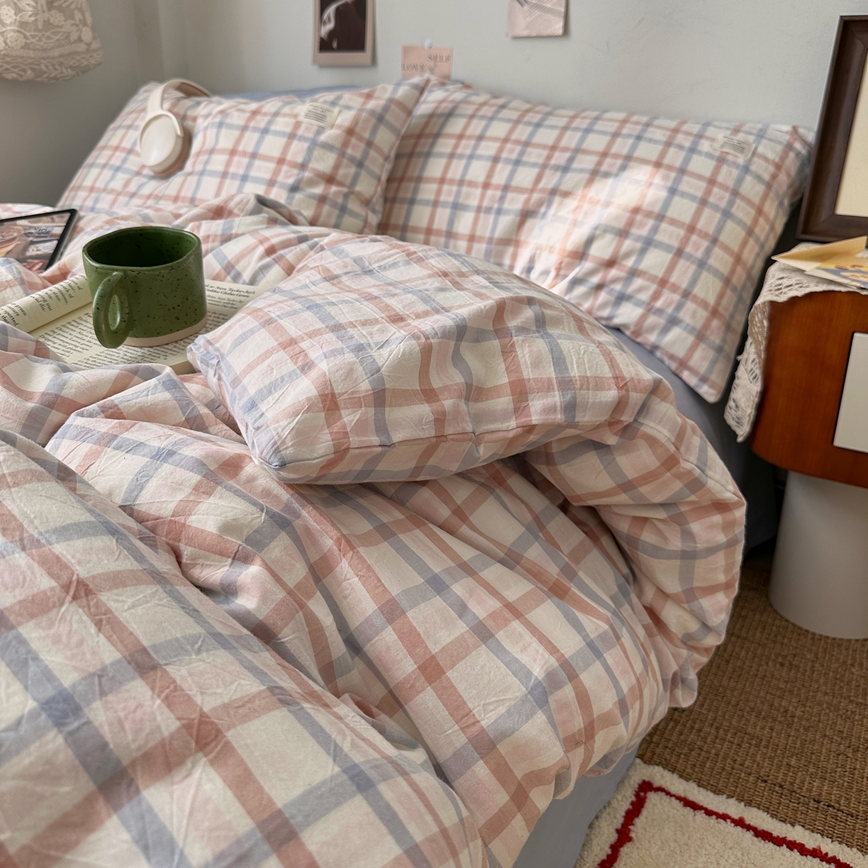 91家纺网 家纺一手货源 找家纺 艾咪-Amy ntmy 2026春夏新款布标格纹款全棉纯棉色织水洗棉四件套 布标款-简调