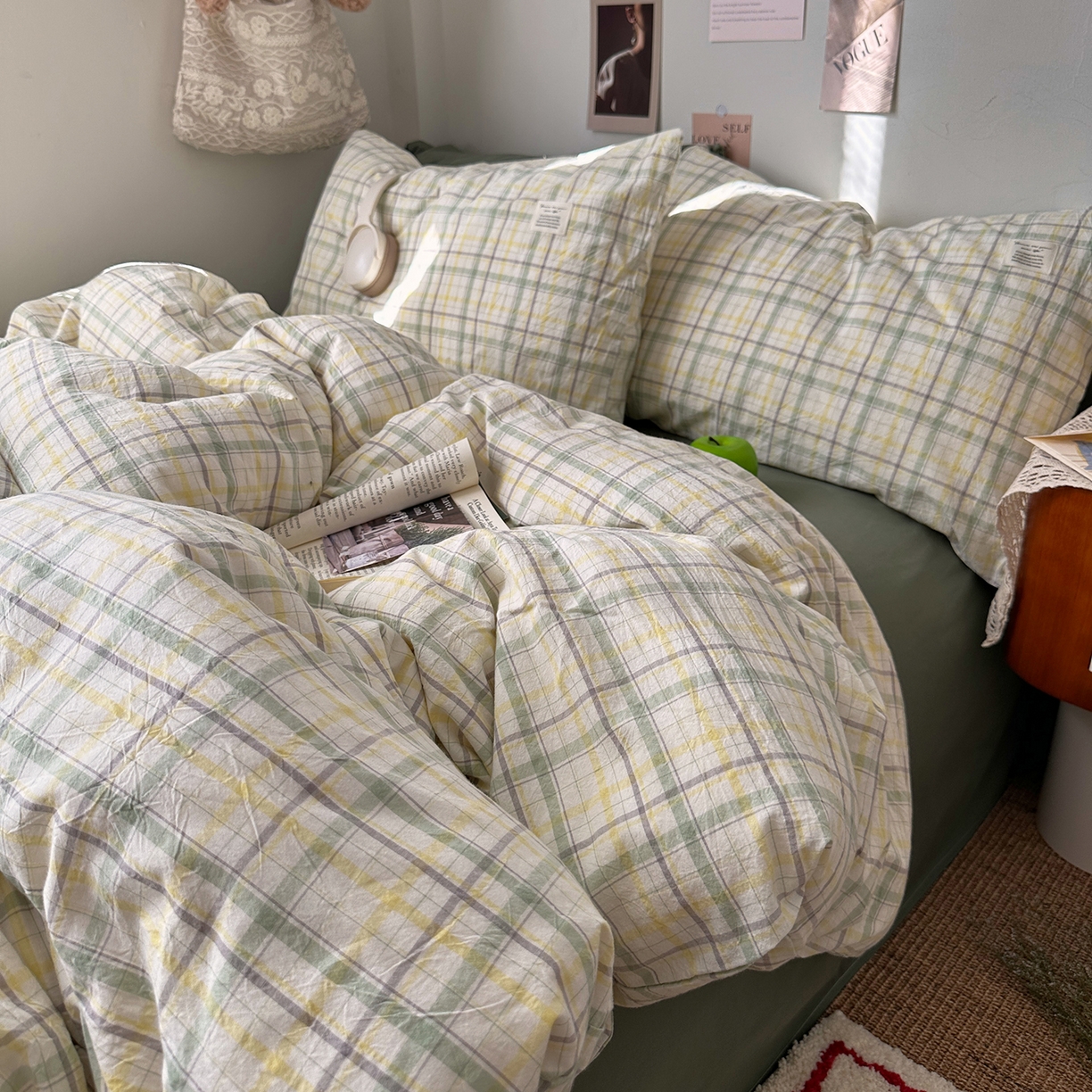 91家纺网 家纺一手货源 找家纺 艾咪-Amy ntmy 2026春夏新款布标格纹款全棉纯棉色织水洗棉四件套 布标款-森语