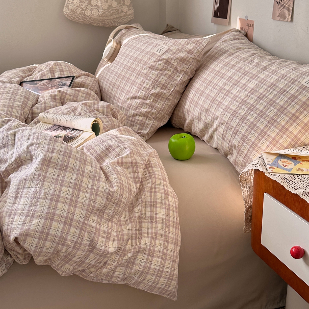 91家纺网 家纺一手货源 找家纺 艾咪-Amy ntmy 2026春夏新款布标格纹款全棉纯棉色织水洗棉四件套 布标款-浅野