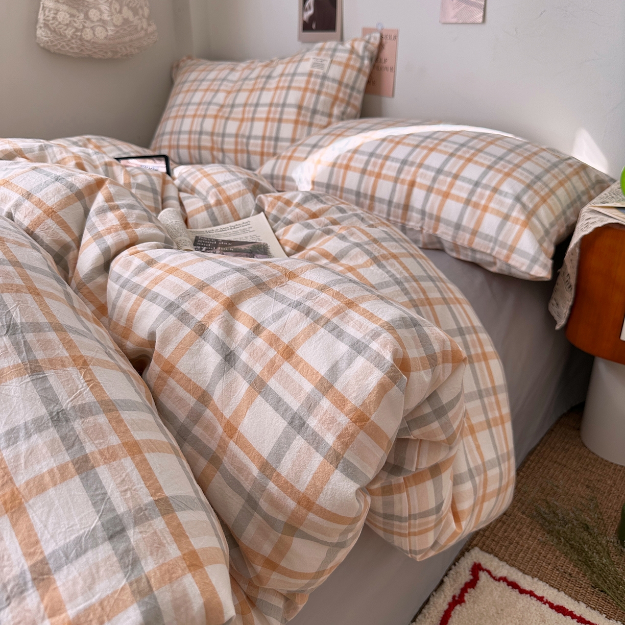 91家纺网 家纺一手货源 找家纺 艾咪-Amy ntmy 2026春夏新款布标格纹款全棉纯棉色织水洗棉四件套 布标款-暖调