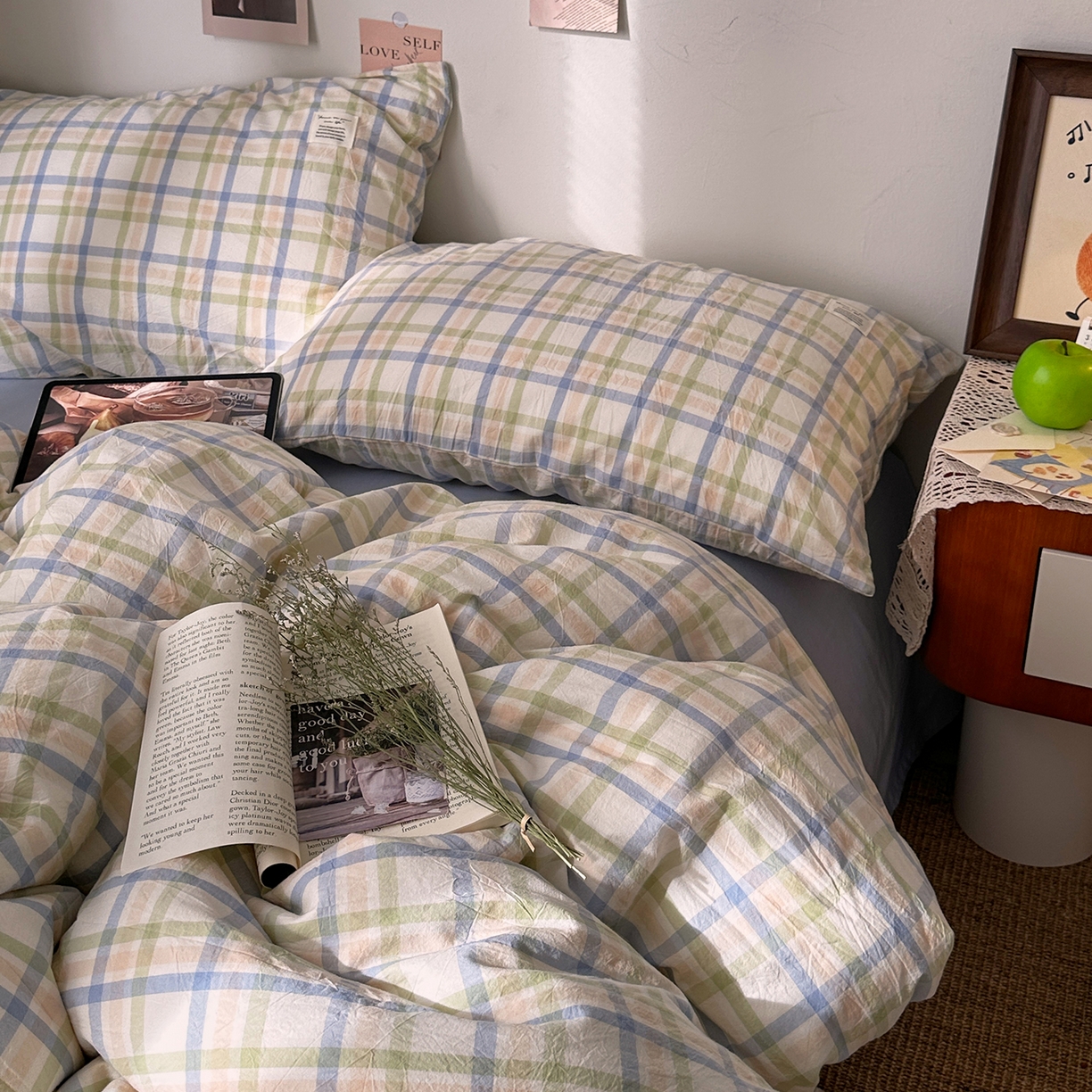 91家纺网 家纺一手货源 找家纺 艾咪-Amy ntmy 2026春夏新款布标格纹款全棉纯棉色织水洗棉四件套 布标款-屿光