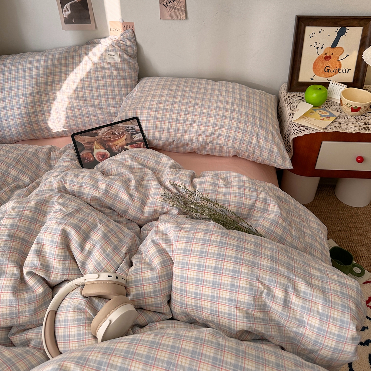 91家纺网 家纺一手货源 找家纺 艾咪-Amy ntmy 2026春夏新款布标格纹款全棉纯棉色织水洗棉四件套 布标款-芷然