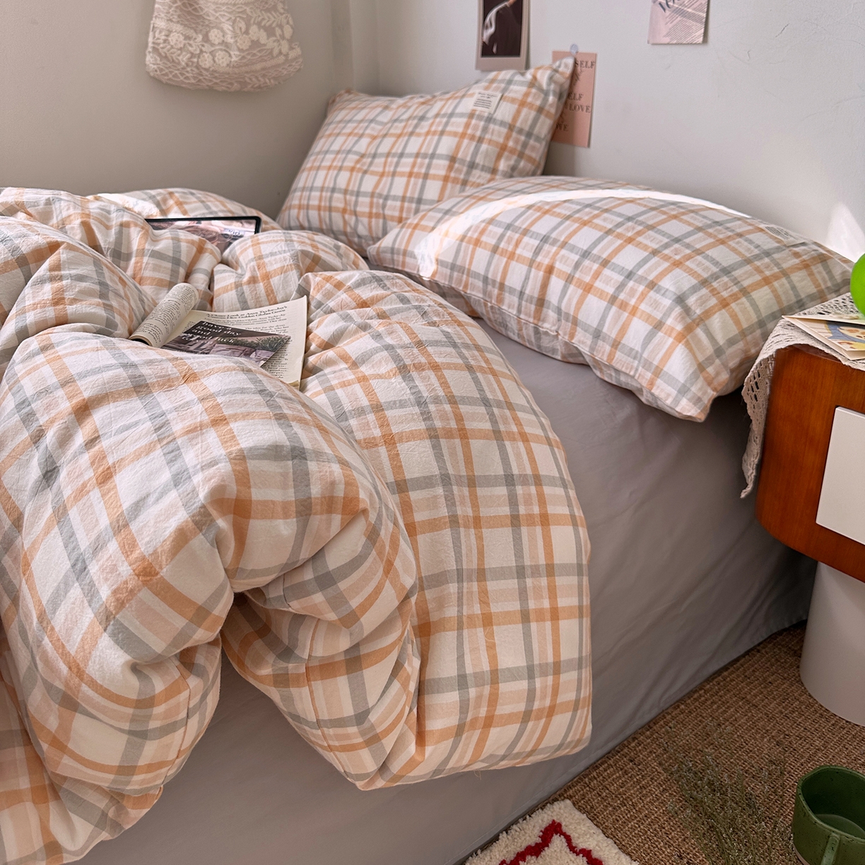 91家纺网 家纺一手货源 找家纺 艾咪-Amy ntmy 2026春夏新款布标格纹款全棉纯棉色织水洗棉四件套 布标款-暖调