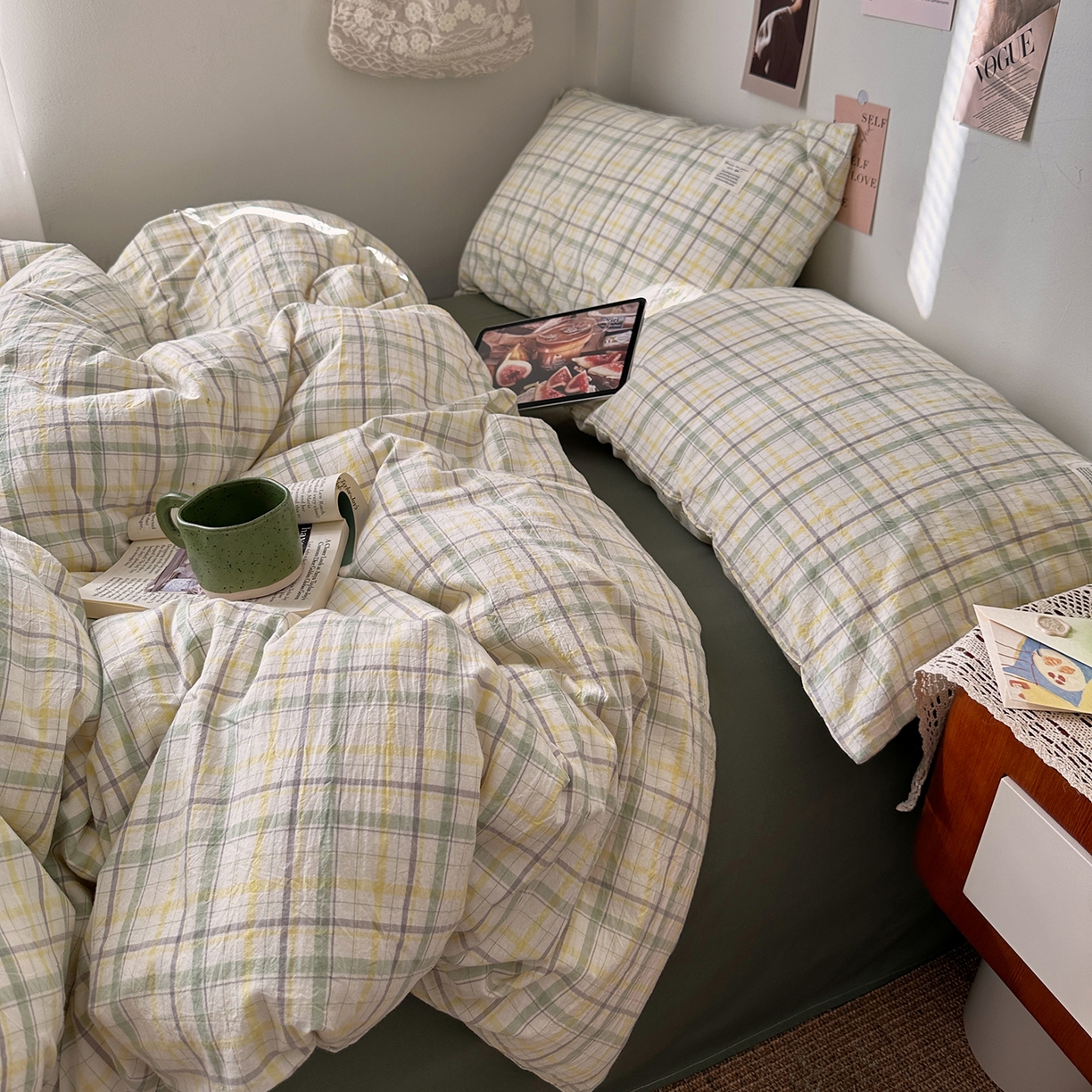 91家纺网 家纺一手货源 找家纺 艾咪-Amy ntmy 2026春夏新款布标格纹款全棉纯棉色织水洗棉四件套 布标款-森语