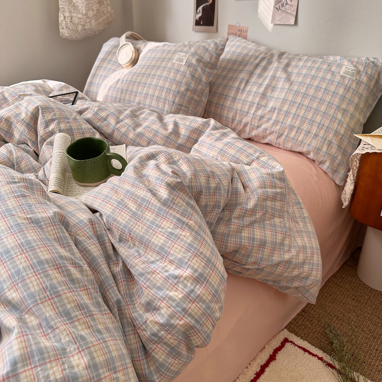 91家纺网 家纺一手货源 找家纺 艾咪-Amy ntmy 2026春夏新款布标格纹款全棉纯棉色织水洗棉四件套 布标款-芷然