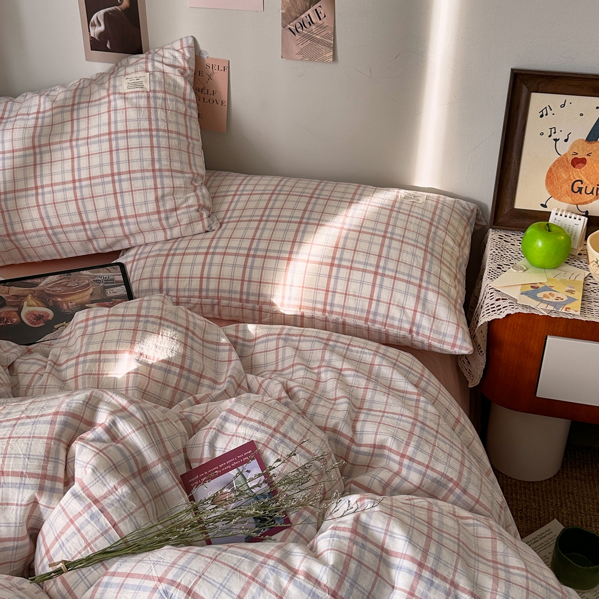 91家纺网 家纺一手货源 找家纺 艾咪-Amy ntmy 2026春夏新款布标格纹款全棉纯棉色织水洗棉四件套 布标款-悦粉