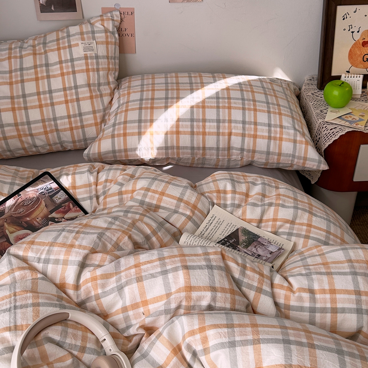 91家纺网 家纺一手货源 找家纺 艾咪-Amy ntmy 2026春夏新款布标格纹款全棉纯棉色织水洗棉四件套 布标款-暖调