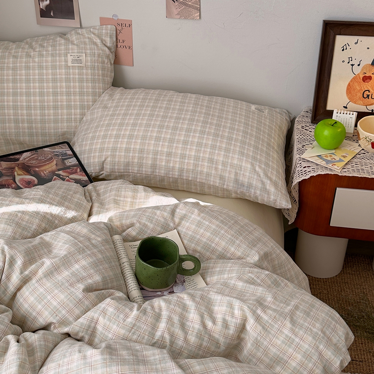 91家纺网 家纺一手货源 找家纺 艾咪-Amy ntmy 2026春夏新款布标格纹款全棉纯棉色织水洗棉四件套 布标款-浅序