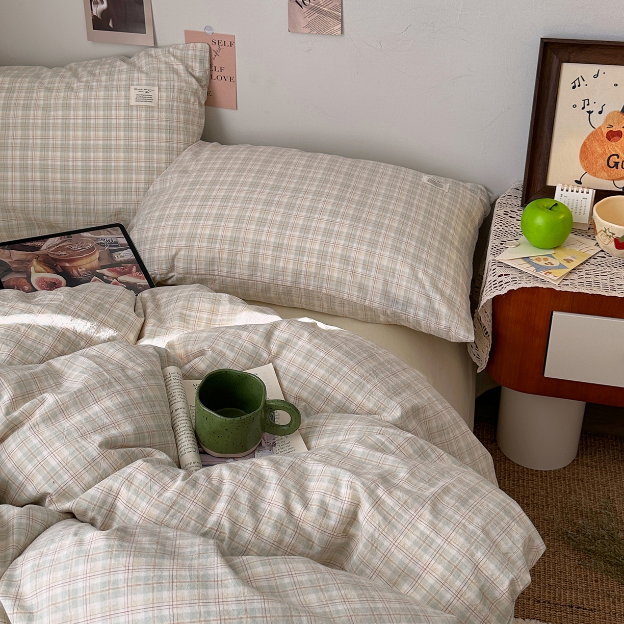 91家纺网 家纺一手货源 找家纺 艾咪-Amy ntmy 2026春夏新款布标格纹款全棉纯棉色织水洗棉四件套 布标款-浅序