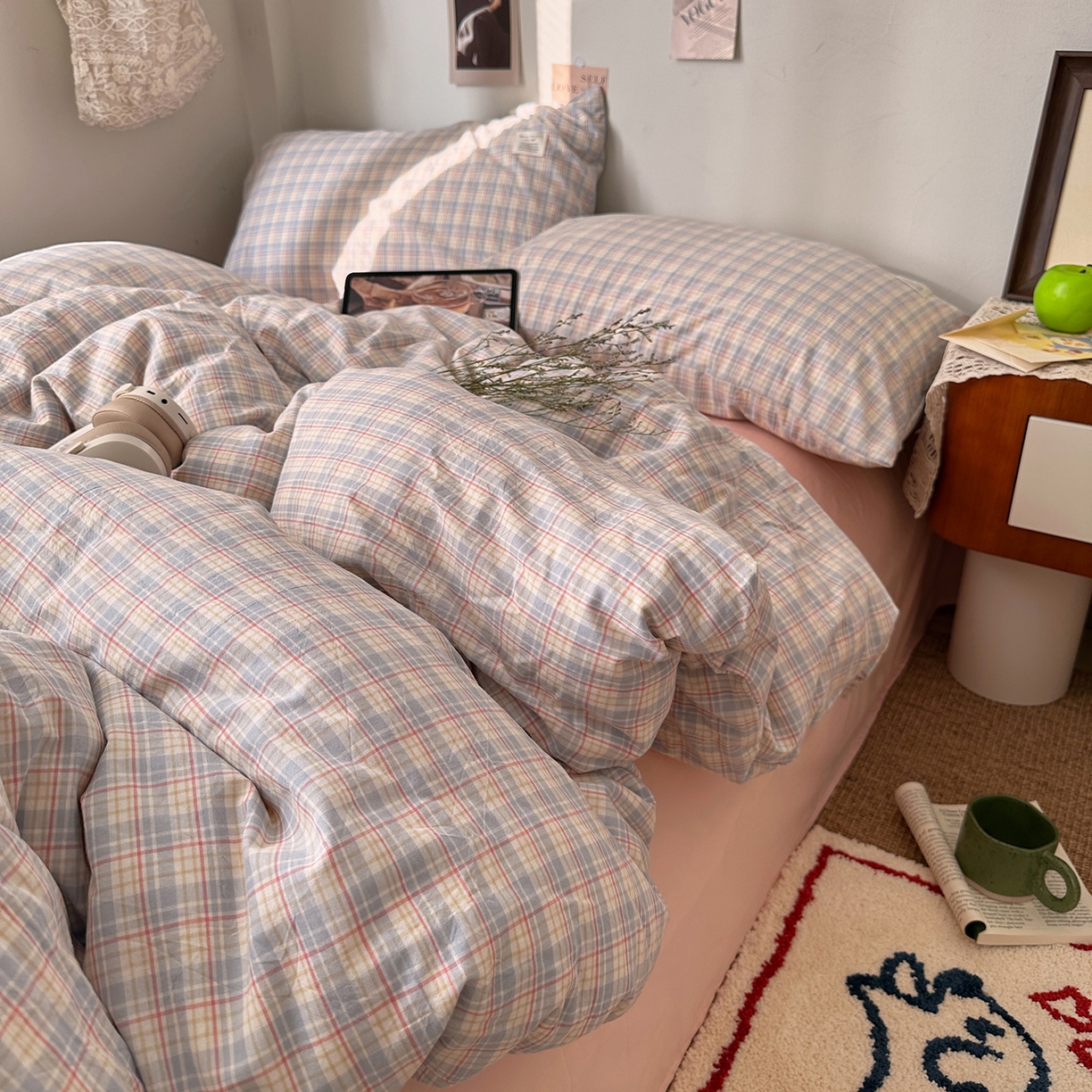 91家纺网 家纺一手货源 找家纺 艾咪-Amy ntmy 2026春夏新款布标格纹款全棉纯棉色织水洗棉四件套 布标款-芷然