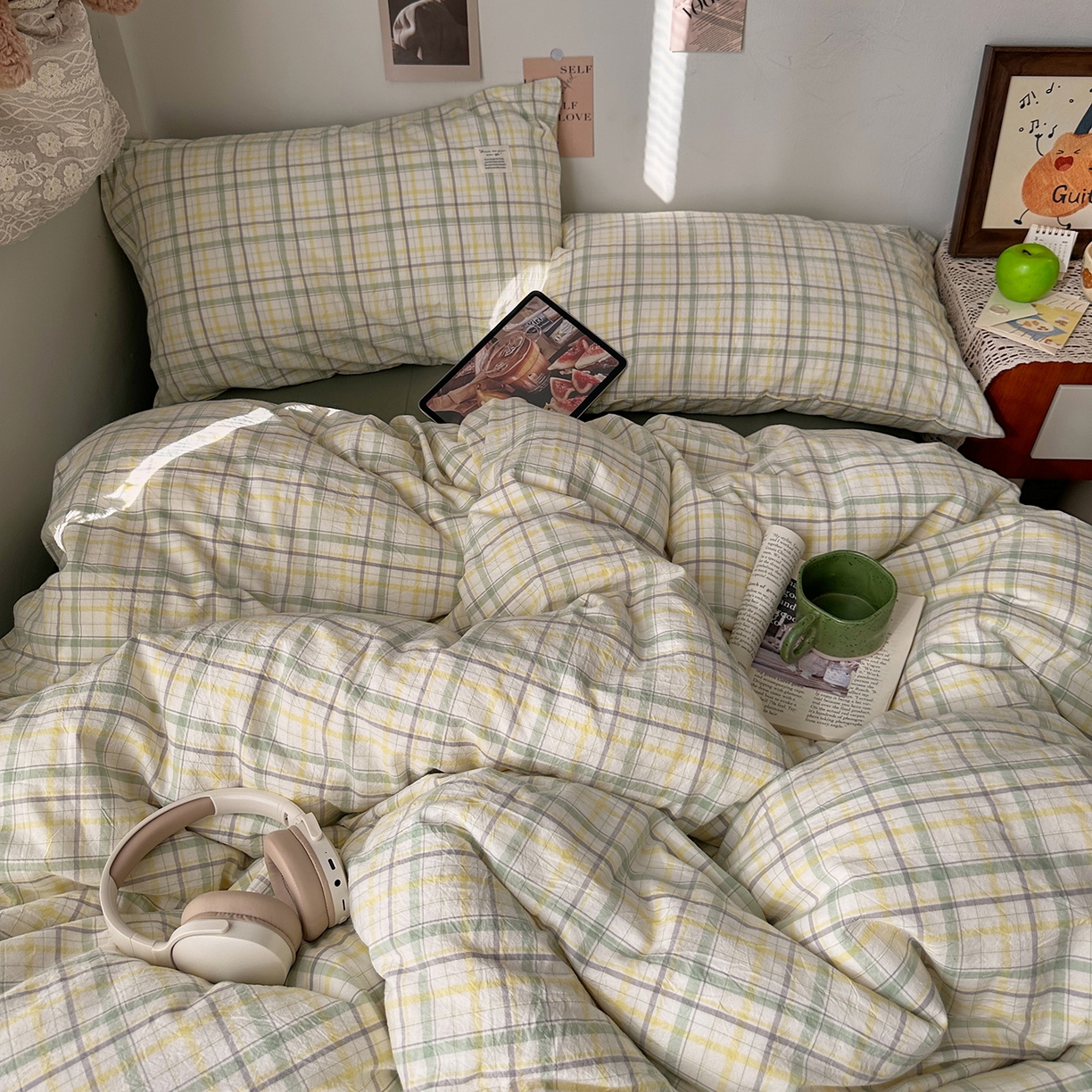 91家纺网 家纺一手货源 找家纺 艾咪-Amy ntmy 2026春夏新款布标格纹款全棉纯棉色织水洗棉四件套 布标款-森语