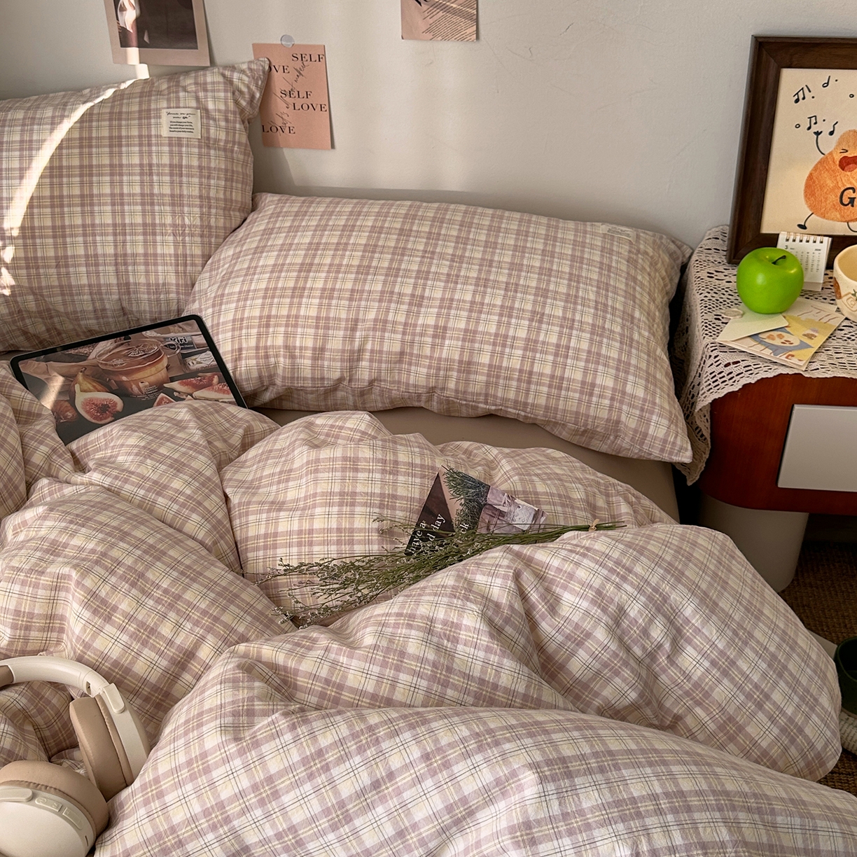 91家纺网 家纺一手货源 找家纺 艾咪-Amy ntmy 2026春夏新款布标格纹款全棉纯棉色织水洗棉四件套 布标款-浅野